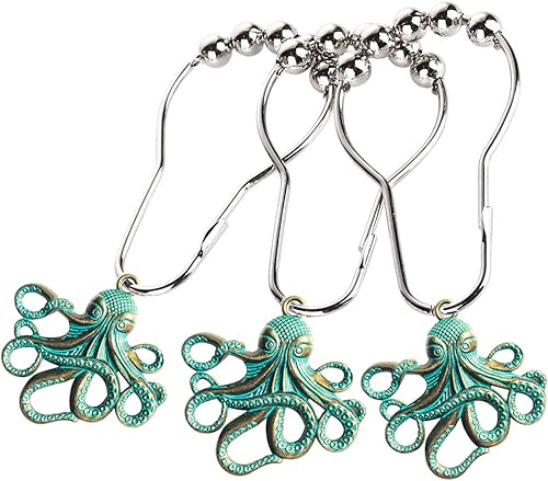Miniatura 6 de Juego de 12 ganchos decorativos de acero inoxidable para cortina de ducha de pulpo, para el hogar, baño