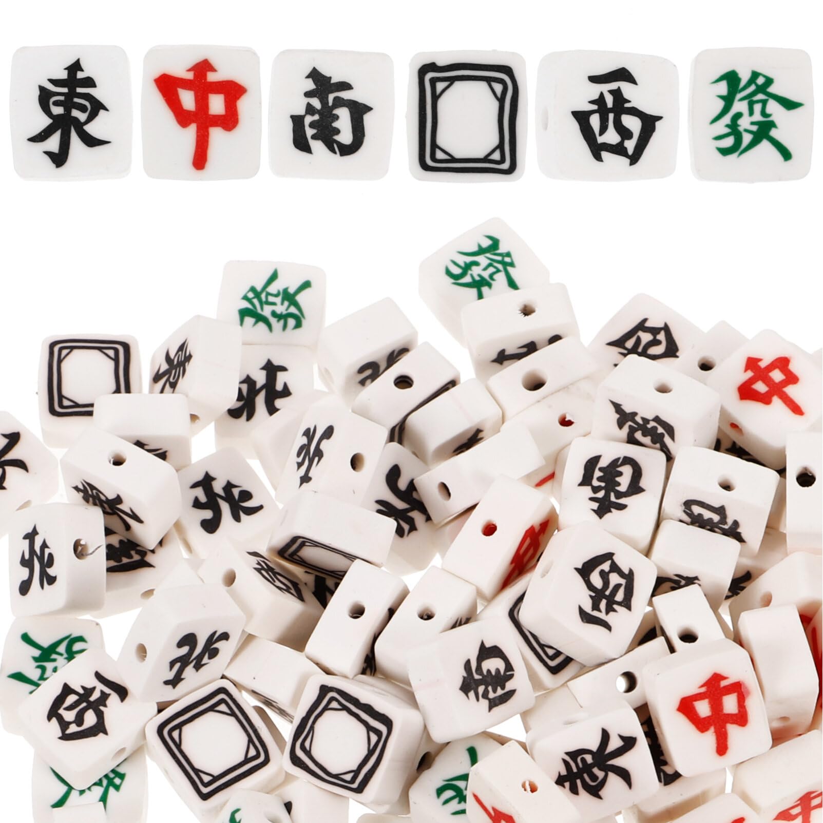 SEWACCMahjong Tile Beads, 100pcs Chinese Mahjong Charms Pendant Loose Spacer Beads Mini Tiles Stretchy Bracelet Charms for Jewelry Making Supplies