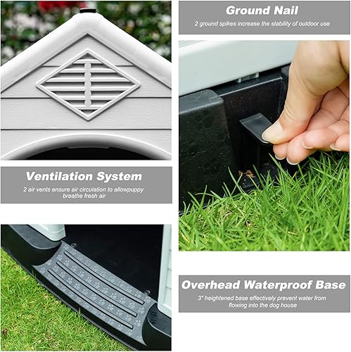 Miniatura 7 de FDW Casa para perros para interiores y exteriores, duradera, ventilada, impermeable, de plástico, para perros pequeños, medianos y grandes, con