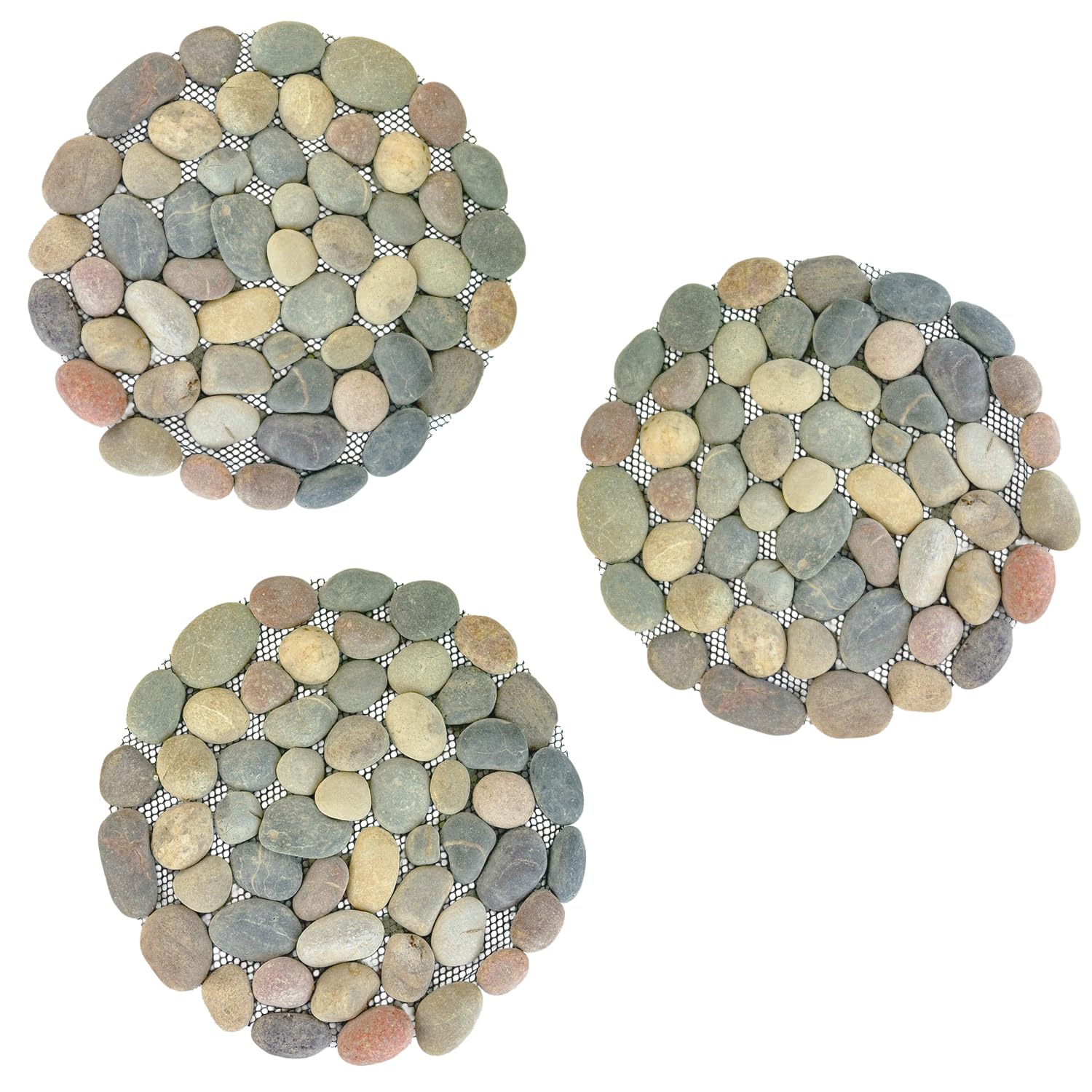 Woodside 33cm Garden Pathway Round Stepping Stones, Decorative Outdoor Path, Natural Pebble Design, Pack of 3