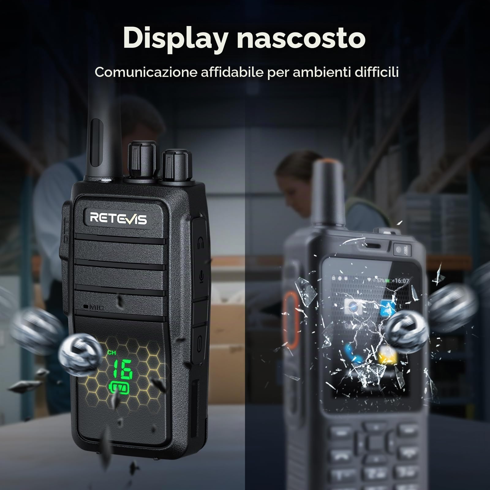Retevis RT21H Walkie Talkies, Schermo Nascosto Radio Bidirezionale IP54 Impermeabile Robusto Tipo-C 6 Vie Caricabatterie Walkie Talkie Ricaricabili per Scuole, Hotel, Magazzini (6 Pezzi, Nero)