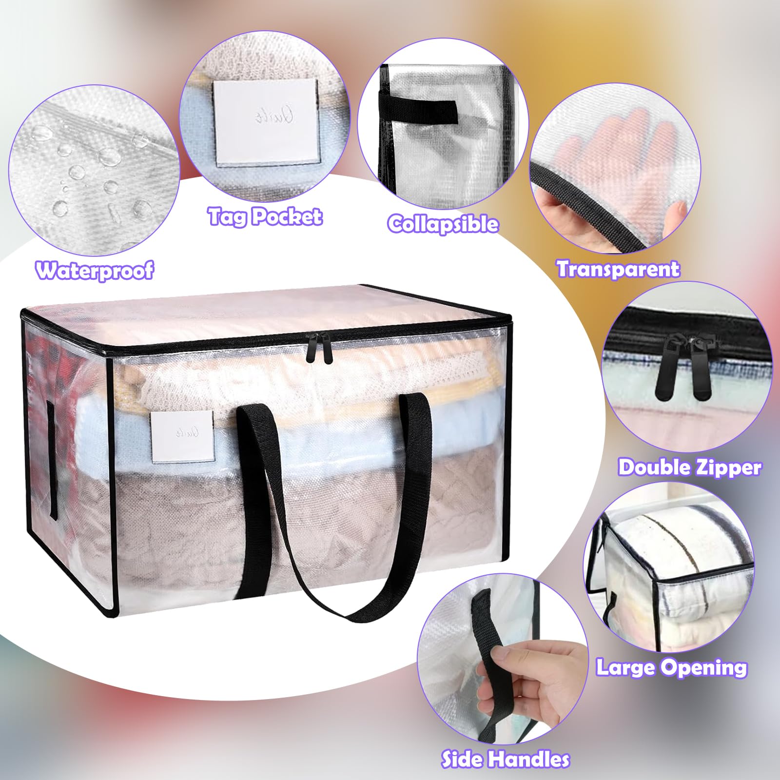 4 Piezas 90L Grande Bolsas Mudanza, Resistentes Bolsas Almacenaje Ropa con Correas Cremalleras y Asas, Alternativa a las Cajas de Mudanza, Impermeable Storage Bags para Guardar y Embalar