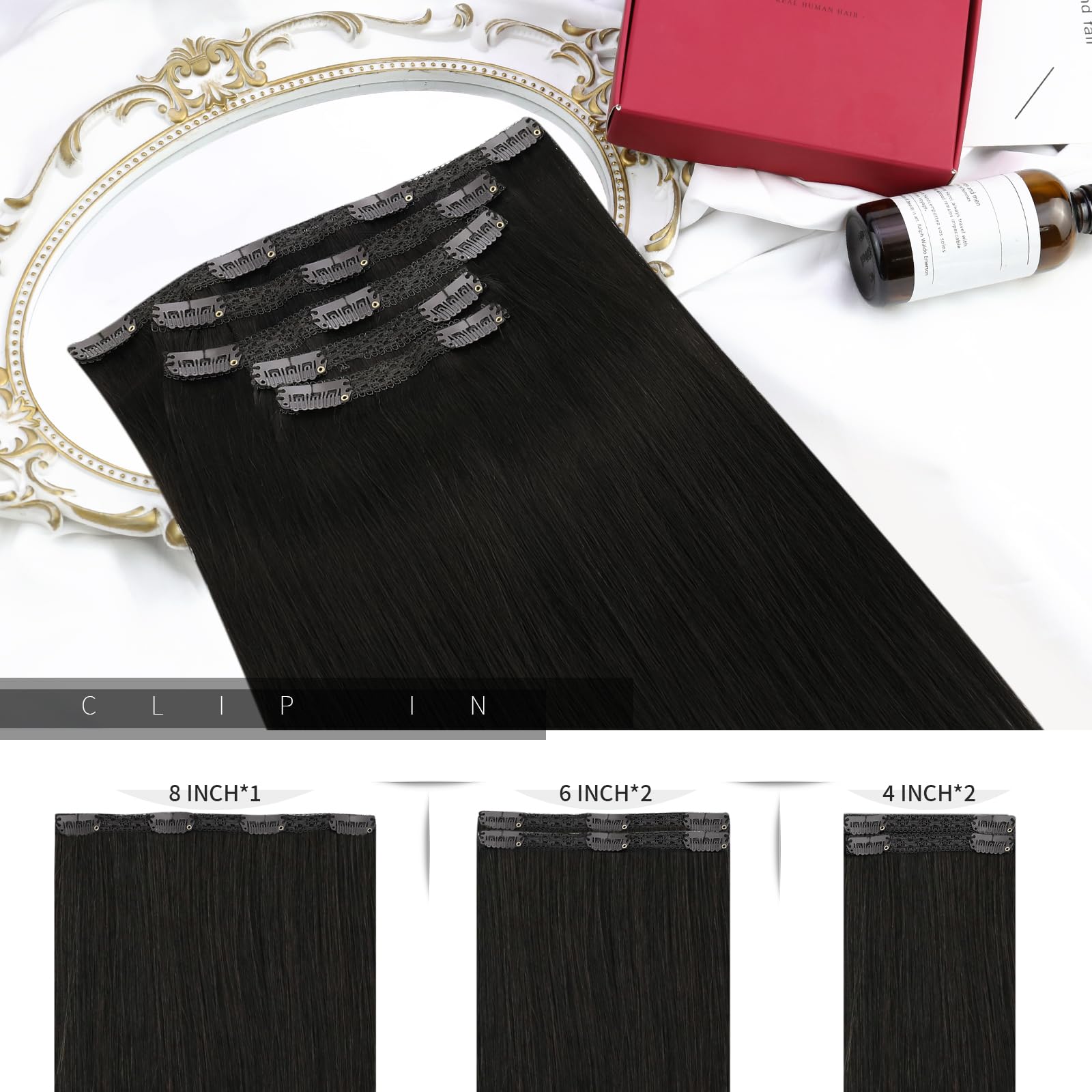 Moresoo Black Hair Extensions Clip in Long 24 Inch 120G 7pcs Full Head Clip in Hair Extensions Real Human Hair Natural Black Remy Hair #1B - Image 3
