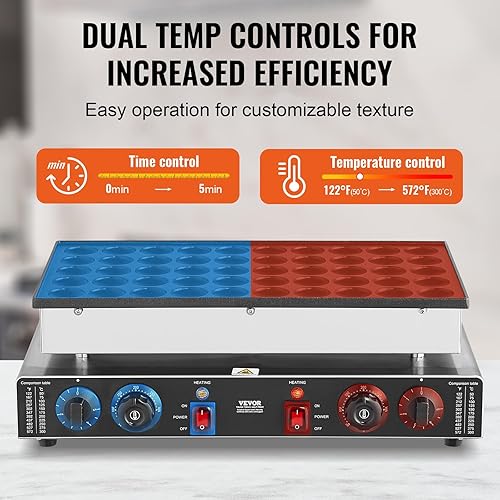 Vista 6 de VEVOR Mini panqueques holandés de 110 V, 50 unidades de 1700 W, máquina para hacer gofres antiadherentes, eléctrica comercial, 1.8 pulgadas con 2