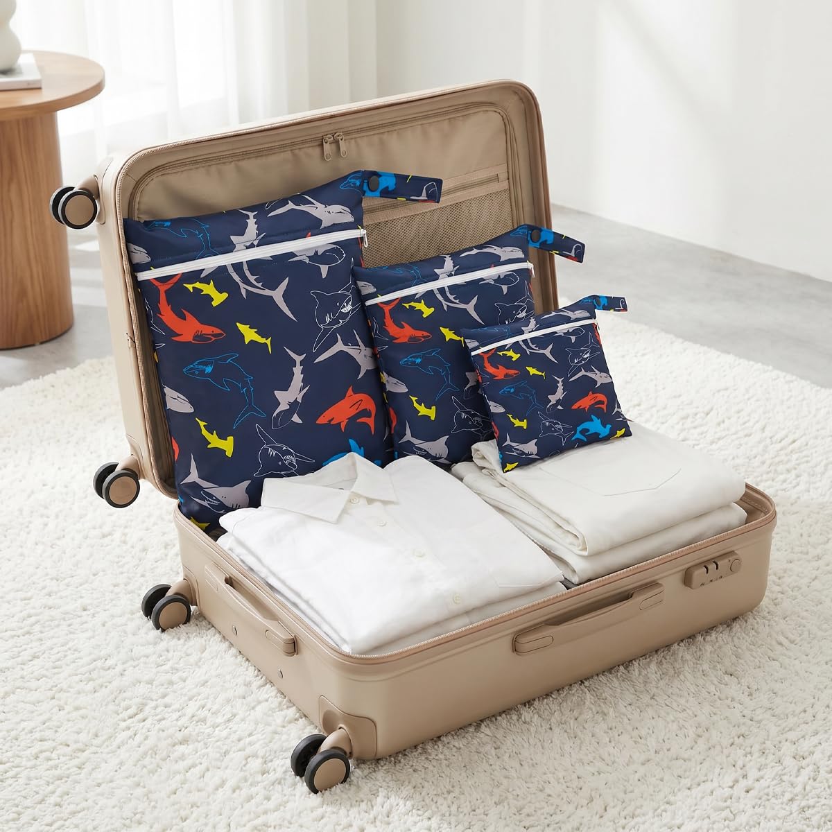 3 Pièces Réutilisable Pochette Humide et Sèche, 26x36cm Sac à Langer de Voyage Plage Piscine, Sacs à Couches Lavables, avec Fermeture éclair, Idéal pour Vêtements, Affaires bébé, Natation, Gym