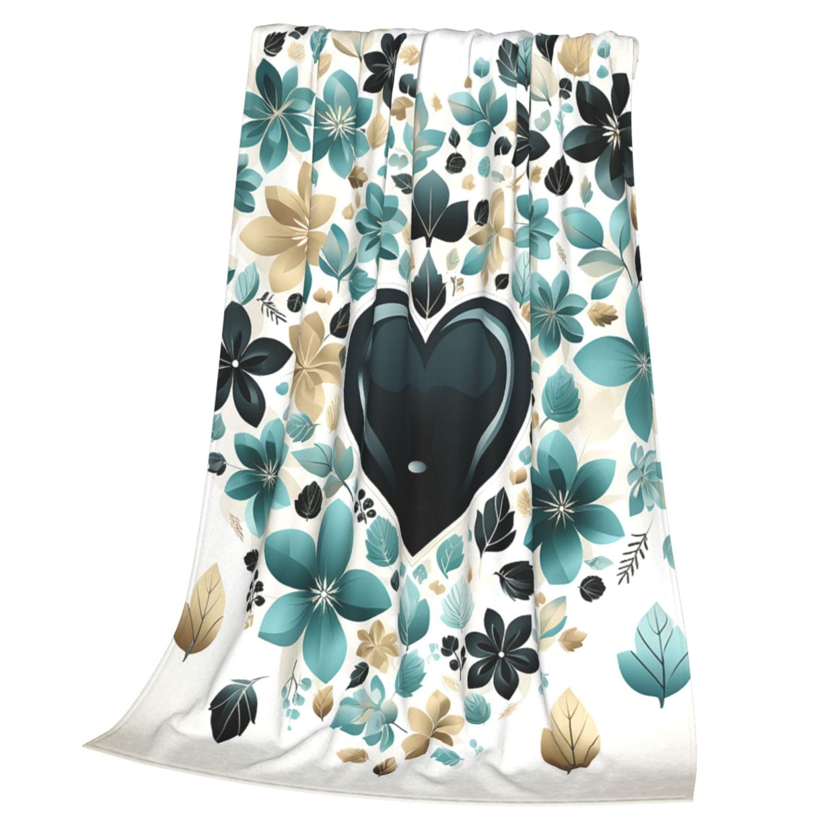 Couverture en flanelle motifs cœurs et fleurs plaid canapé doux et léger de 203 x 152 cm