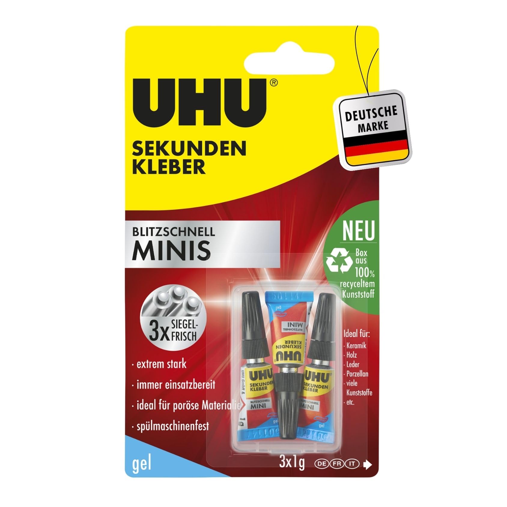 UHU Sekundenkleber blitzschnell MINIS gel 3x1g mit Box