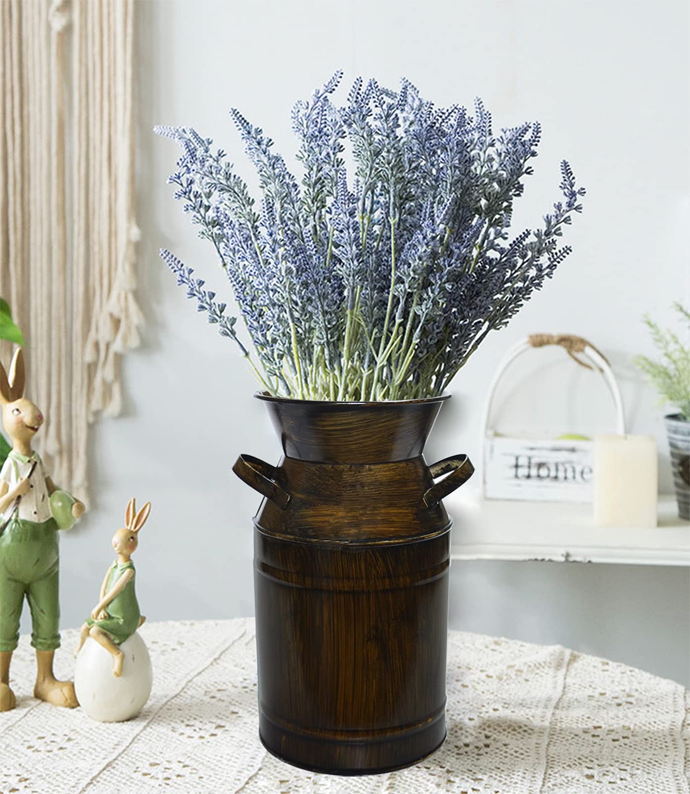 Brown Black Shabby Chic Milk Can Galvanized Vase Metal Jug French Country Rustic Bucket Decorative Farmhouse Decor