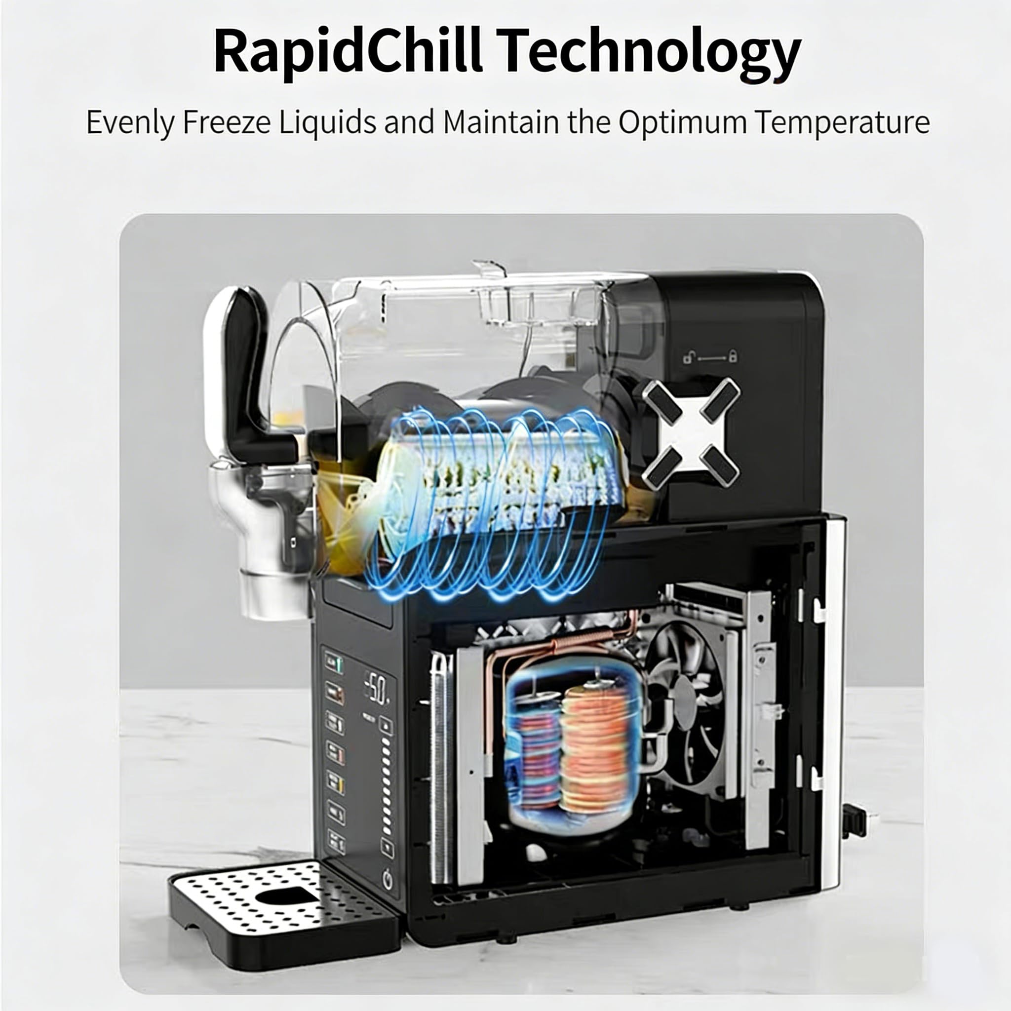 Máquina de granizados para el hogar, tecnología RapidChill de 1,9L, 5 programas inteligentes y apta para lavavajillas, sin hielo ni ingredientes calientes, para granizados, granizados con alcohol