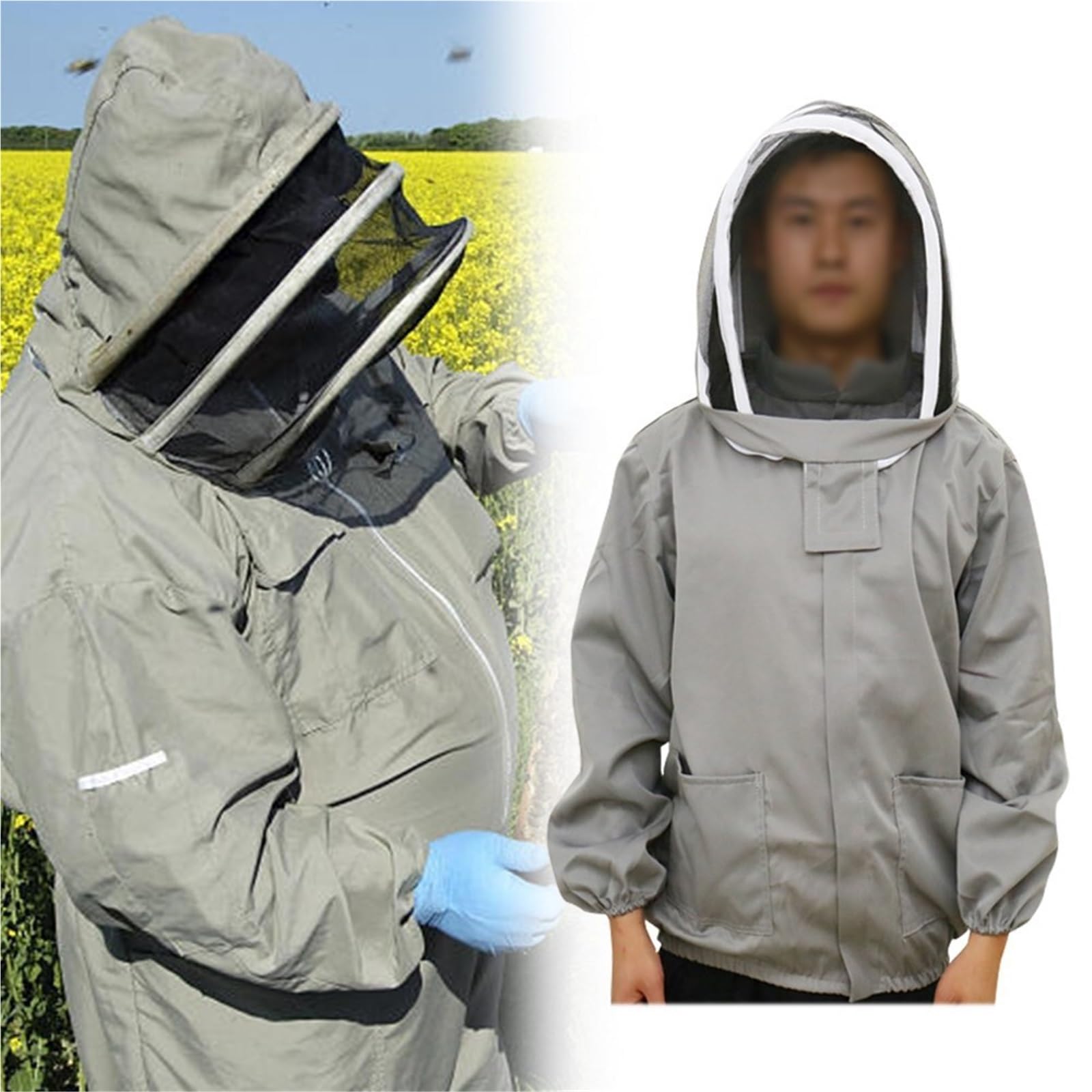 Chaqueta de apicultura, equipo profesional de apicultor, traje de apicultor, chaquetas de trabajo de campo for patio, interior y exterior, granja(White)