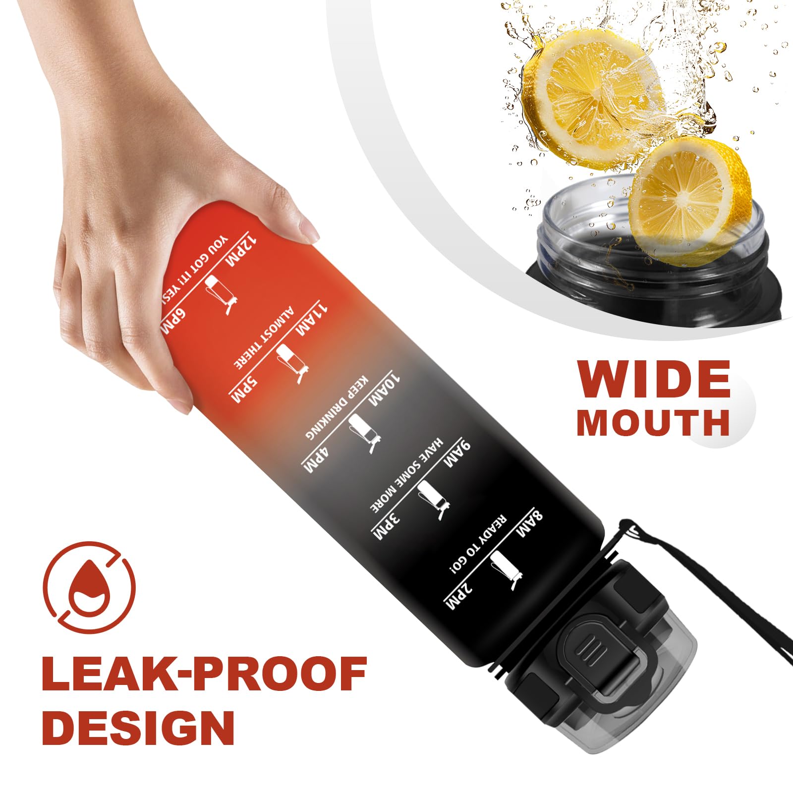 JAPORIA Borraccia 1L, Bottiglia Acqua Motivazionale con Cannuccia, Motivazione, Riutilizzabile, Grande, per Trekking, Viaggio, AriaAperta