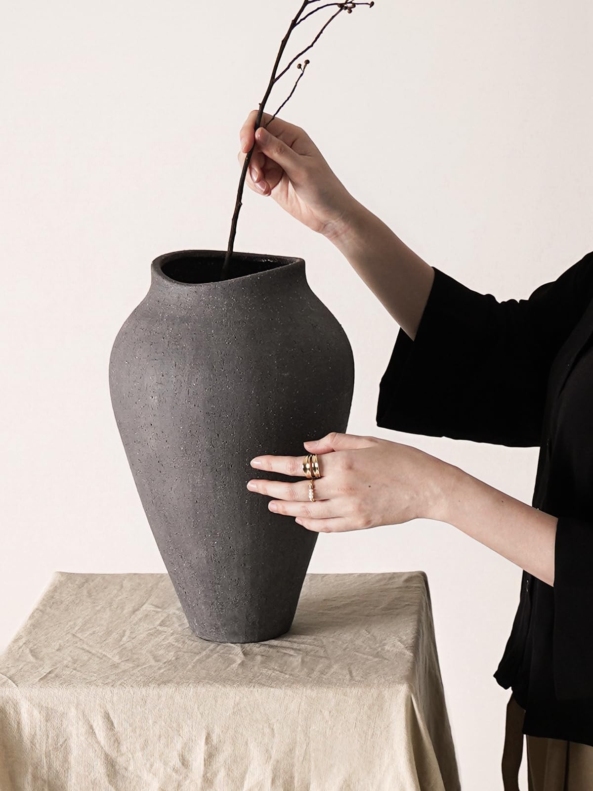 Ceramic Vase - Large 13.6 Inch Tall Floor Vase for Centerpieces, Farmhouse Rustic Minimalist Home Decor for Living Room, Enterway, Wedding (Sandstone Dark Gray)