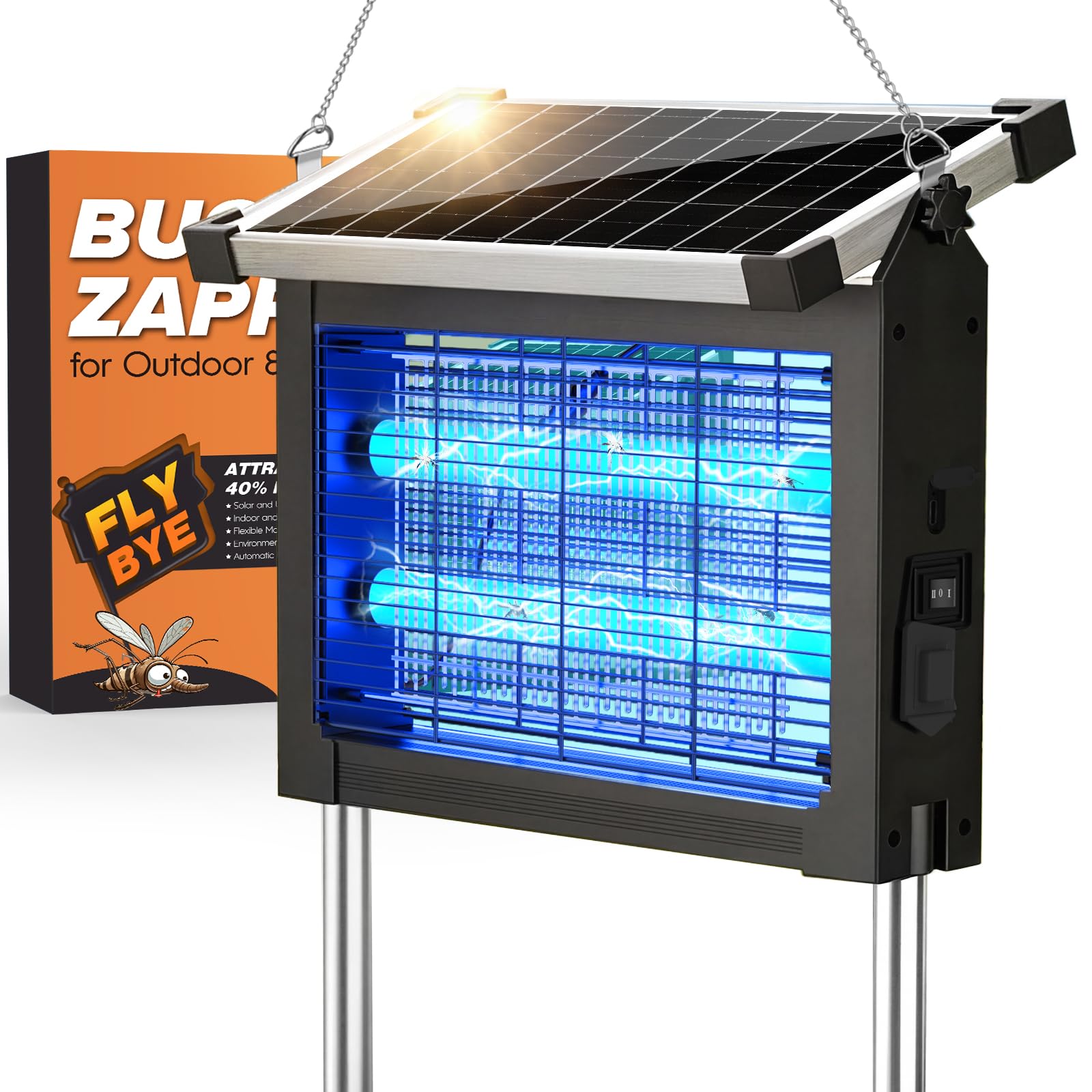 Photo 1 of ***DAMAGE SOLAR PANEL*** Solar Bug Zapper Outdoor, 4500V Waterproof Mosquito Zapper with 10W Solar Panel, Cordless Rechargeable Electric Fly Zapper, Mosquito Killer Lamp with Auto Sensor for Patio, Backyard, Garden, Camping