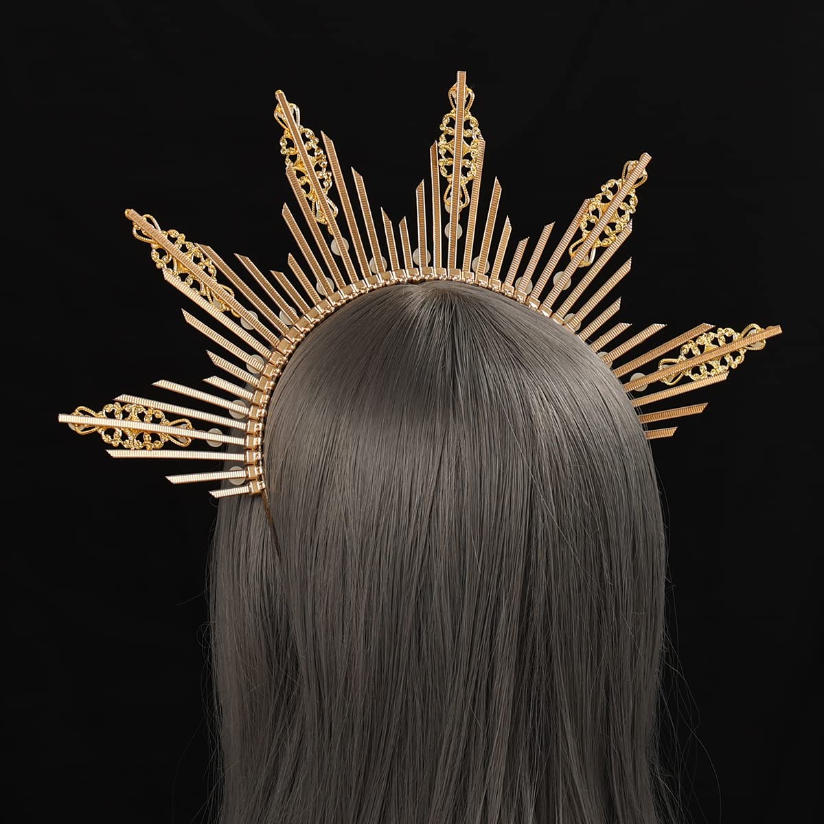 BPURB Gothic Goddess Gold Halo Crown Spike Zip Tie Mary Headband Halloween Headpiece for Women (Gold-1), Style A-gold-1 - Image 3