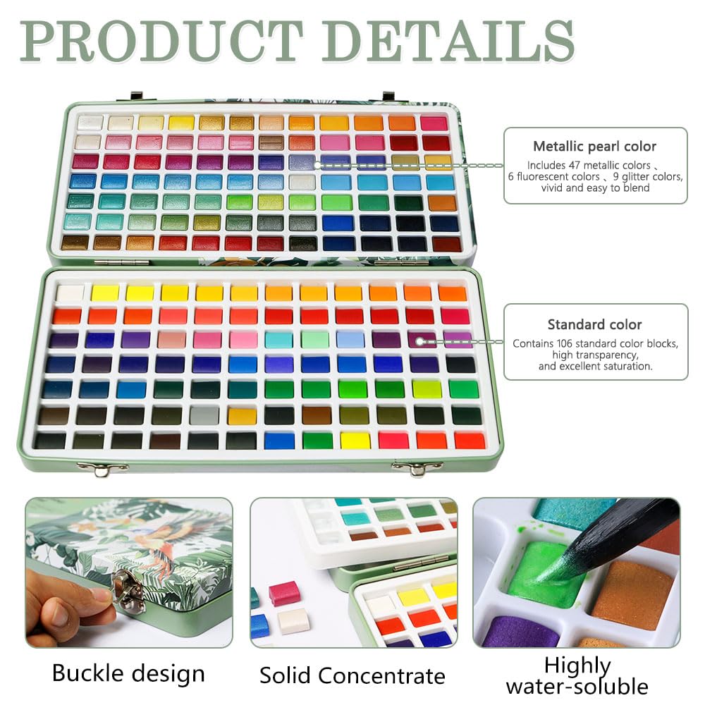 Ensemble de Peinture Aquarelle 168 Couleurs, en Boîte Portable