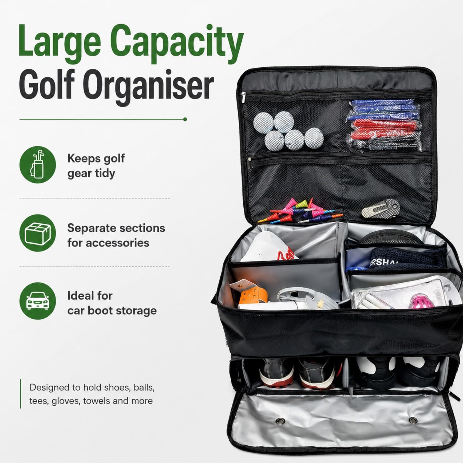Hixingo Borsa Porta Scarpe da Golf Impermeabile e Traspirante, Sacca Porta Scarpe Sportive per Uomo e Donna, Custodia da Viaggio per Calzature da Golf (Grigio scuro,46x24x36cm)