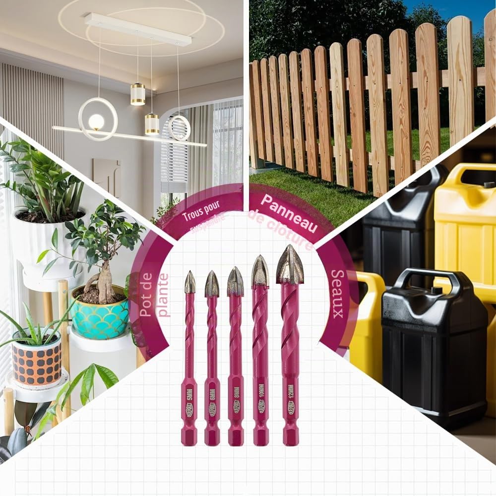 Forets Carrelage 10 Pièces - 6/6/6/6/6/6/8/8/10/10mm Trépan de Forage pour Bois Plastique Maçonnerie Béton, Forage Humide Carrelage Céramique Marbre, Tige Hexagonale à Changement Rapide