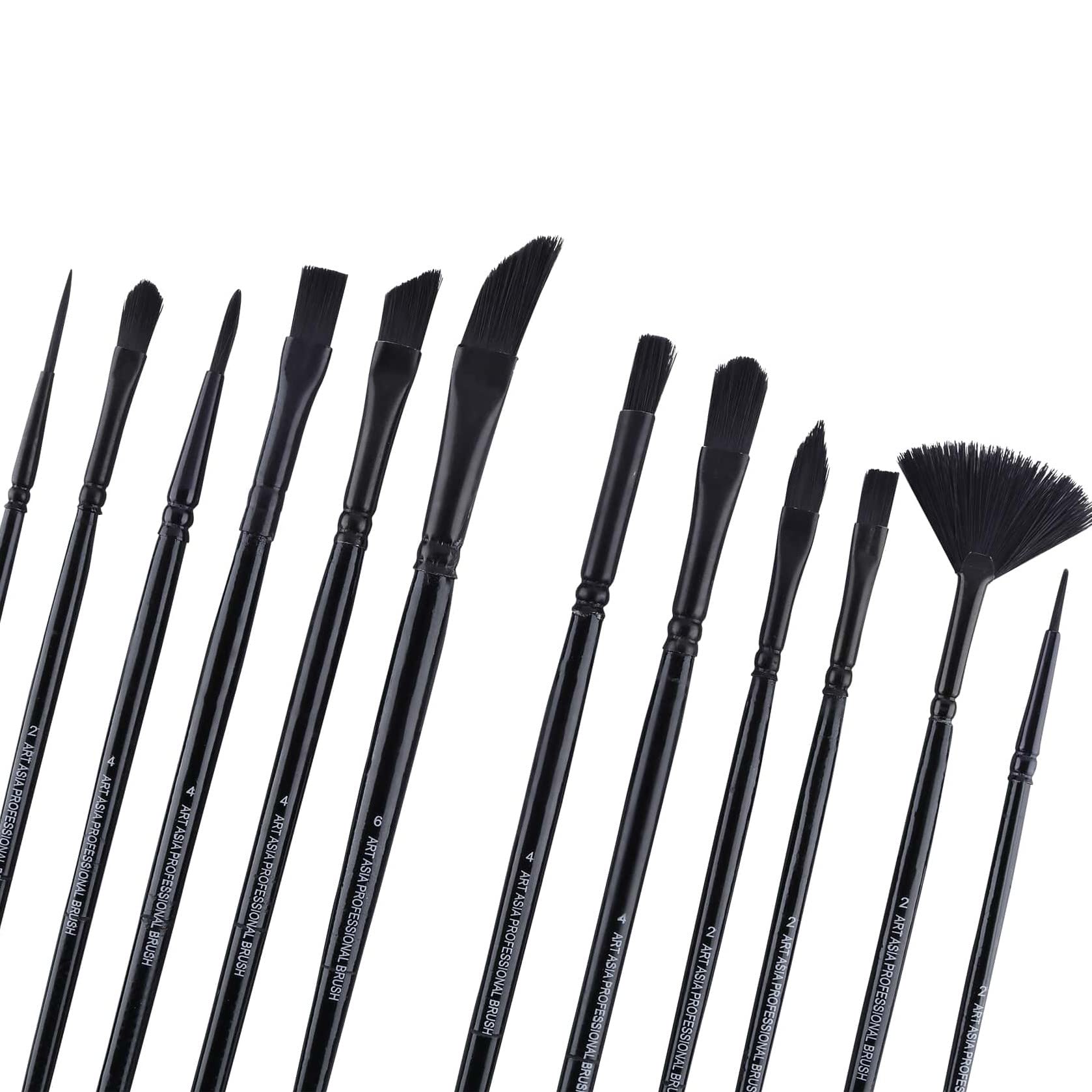 worison Wood 12 Pc Black Mix Synthetic Hair Paintbrush Set For Watercolor And Acrylic Painting