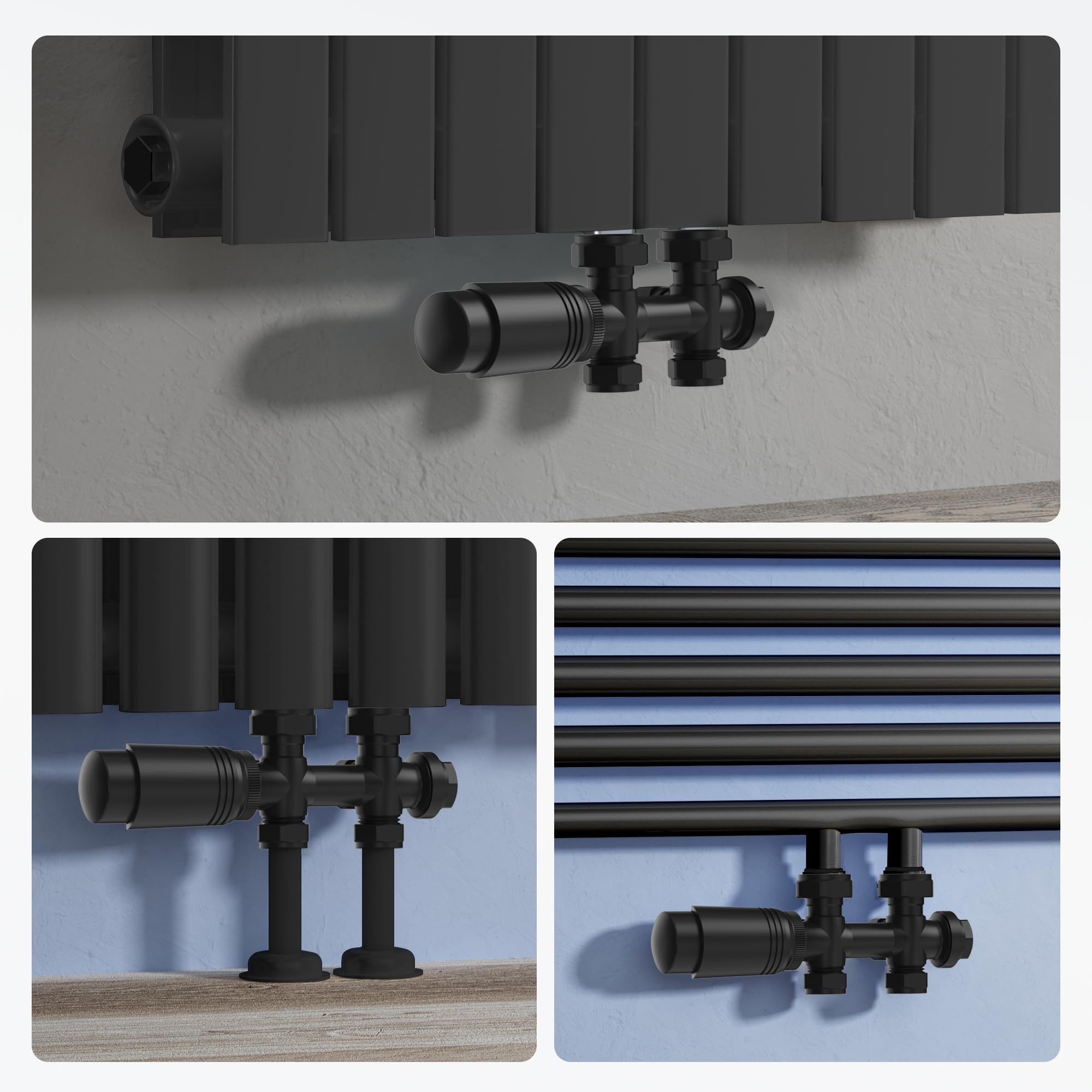Vancoco Válvula de radiador angular válvulas para radiadores con bloqueo H conexiones centrales de 50 mm universal válvula radiador con cabezal termostático válvula para radiador negro