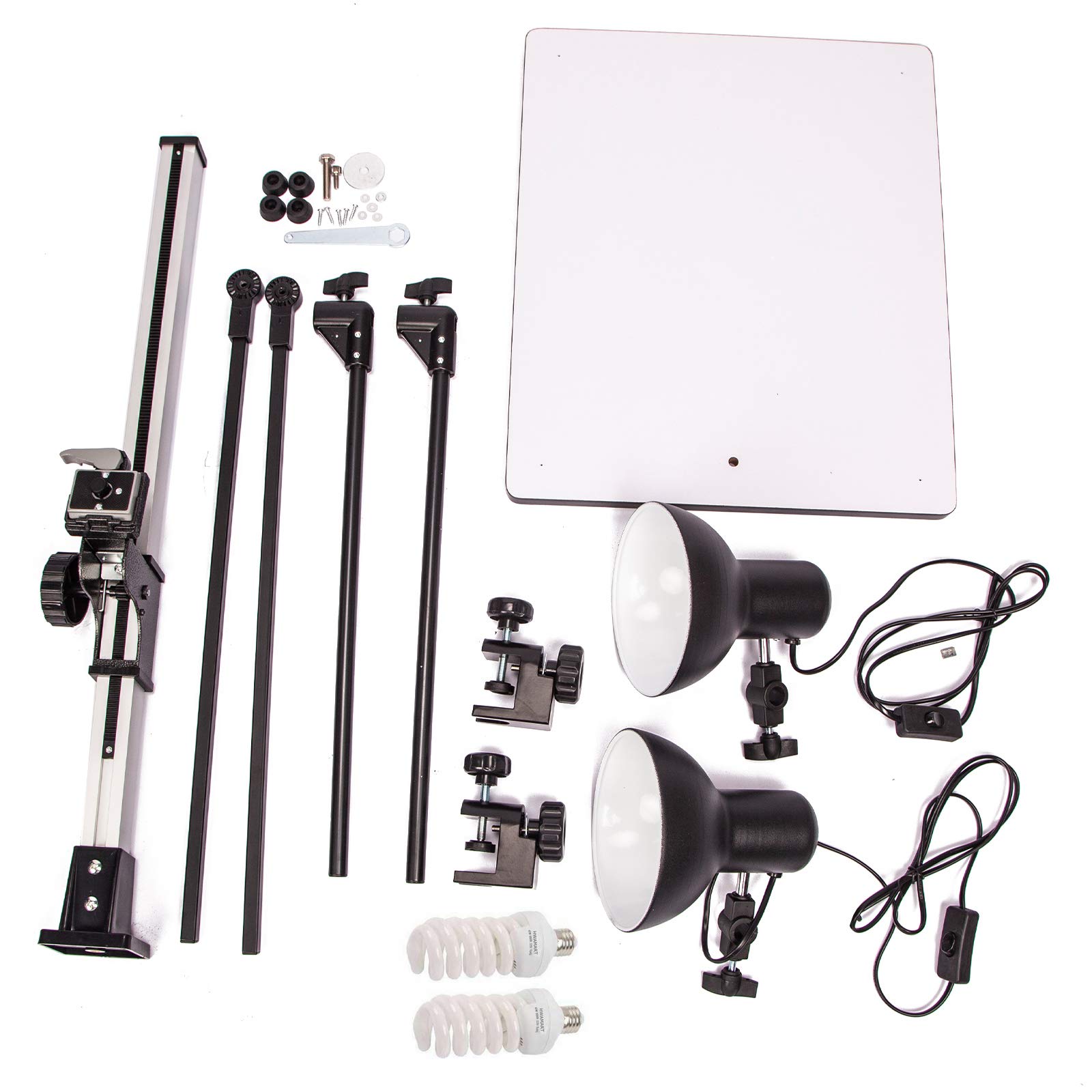 Photo Copy Stand Support de Copie avec 2xAmpoule E27 45W et Plaque de Déverrouillage Rapide pour DSLR Caméra Macro Shoot Vidéo, Reproduction Support Stand, Copy Light, Daylight Kit