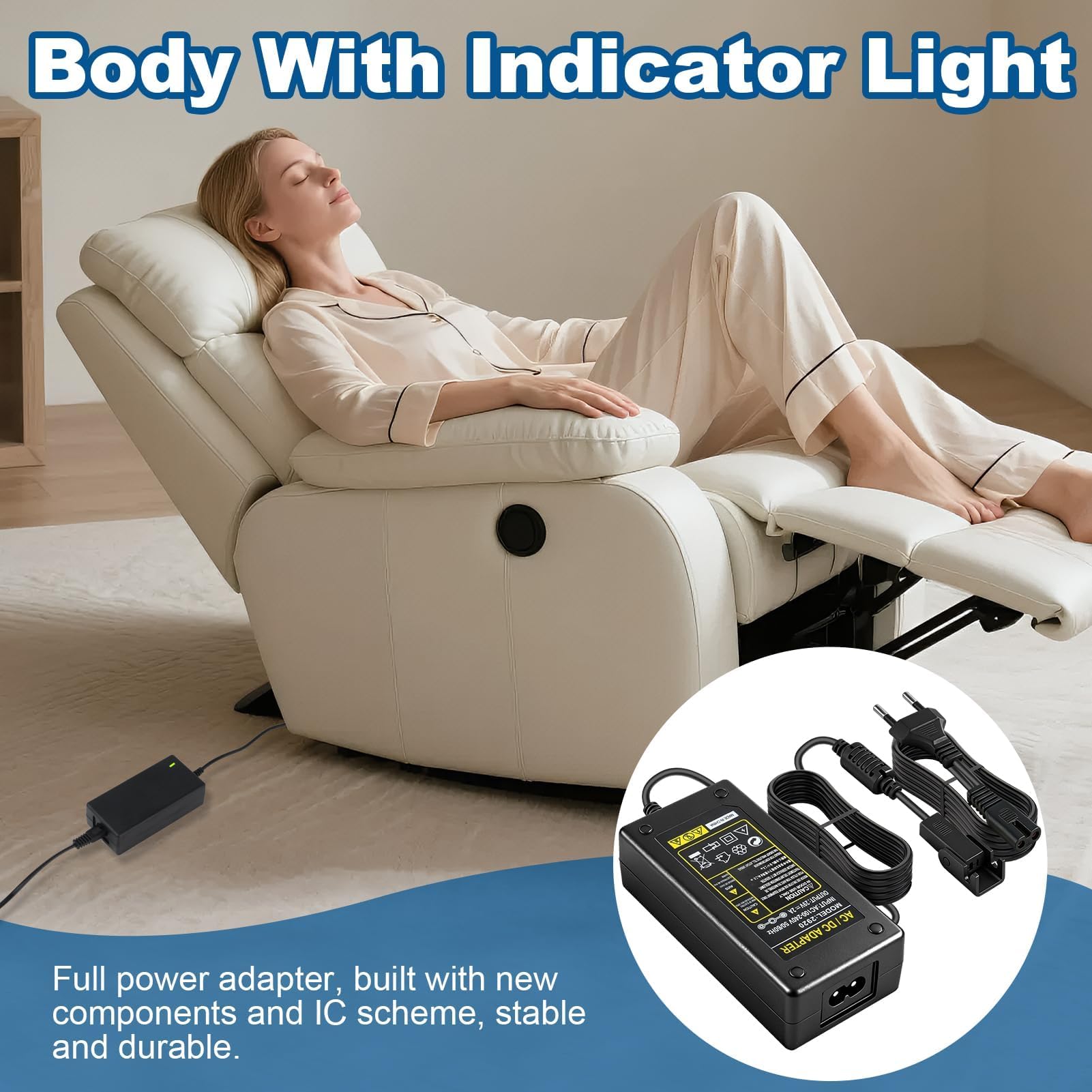 Adaptador Cargador 29V 2A Transformador Reclinable Eléctrico Adaptador de 29V 2A CA/CC Fuente de alimentación de Silla Elevadora para sofá ZBHWX-A290020-A HXY-270V2220A KDDY008B OKIN con Cable — view 3