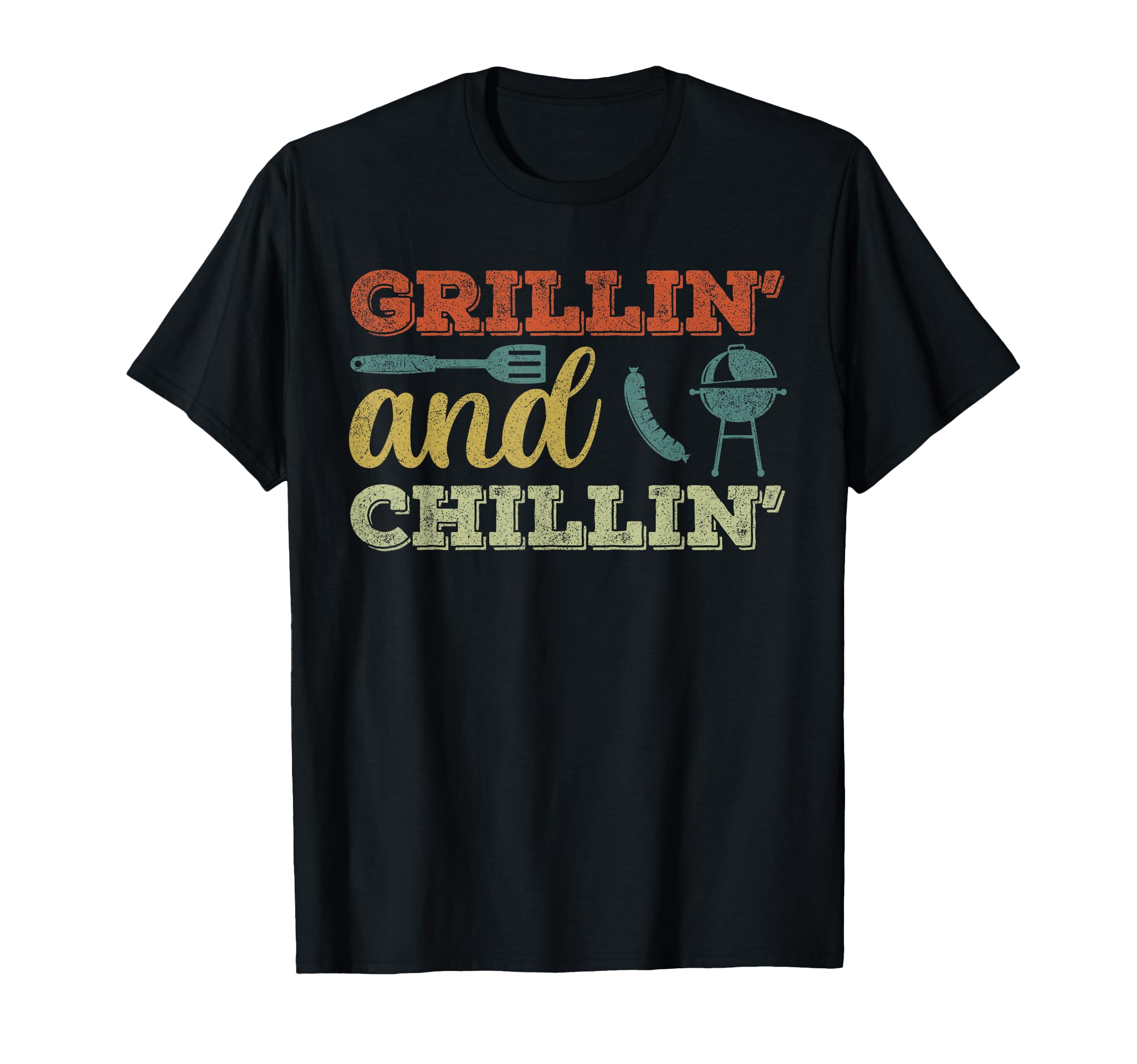 T-shirt Humour Chillin & Grillin - Coton Gildan, Taille Large, Motif Barbecue Bière, Neuf Sur Mesure