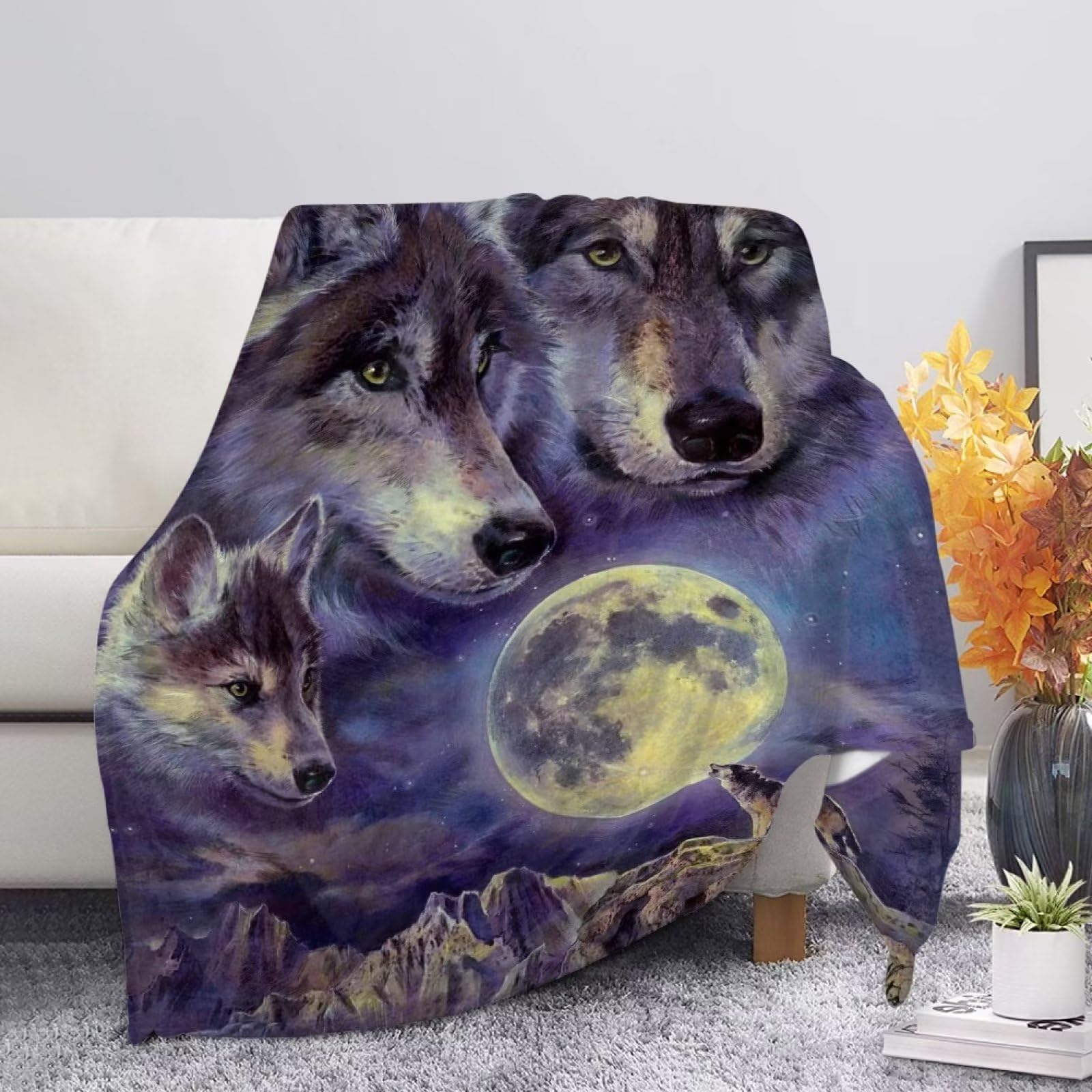 Couverture polaire loup pour sublimer votre canapé et vos soirées cocooning au salon