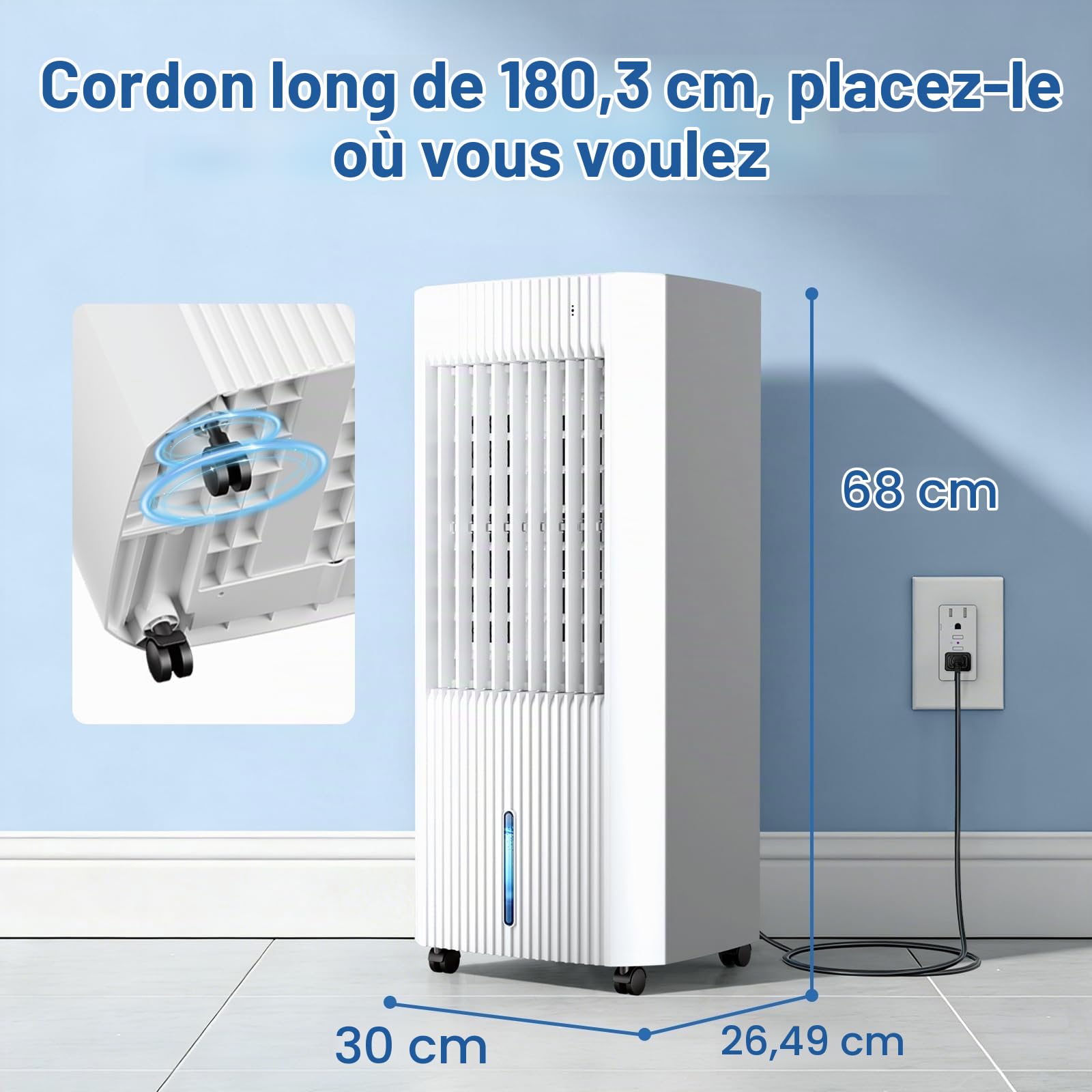 Antarctic Star Climatiseur portable sans fenêtre avec 3 modes et 3 vitesses, réservoir de 1,5 gallon pour 15 heures de refroidissement, oscillation à 140°, télécommande