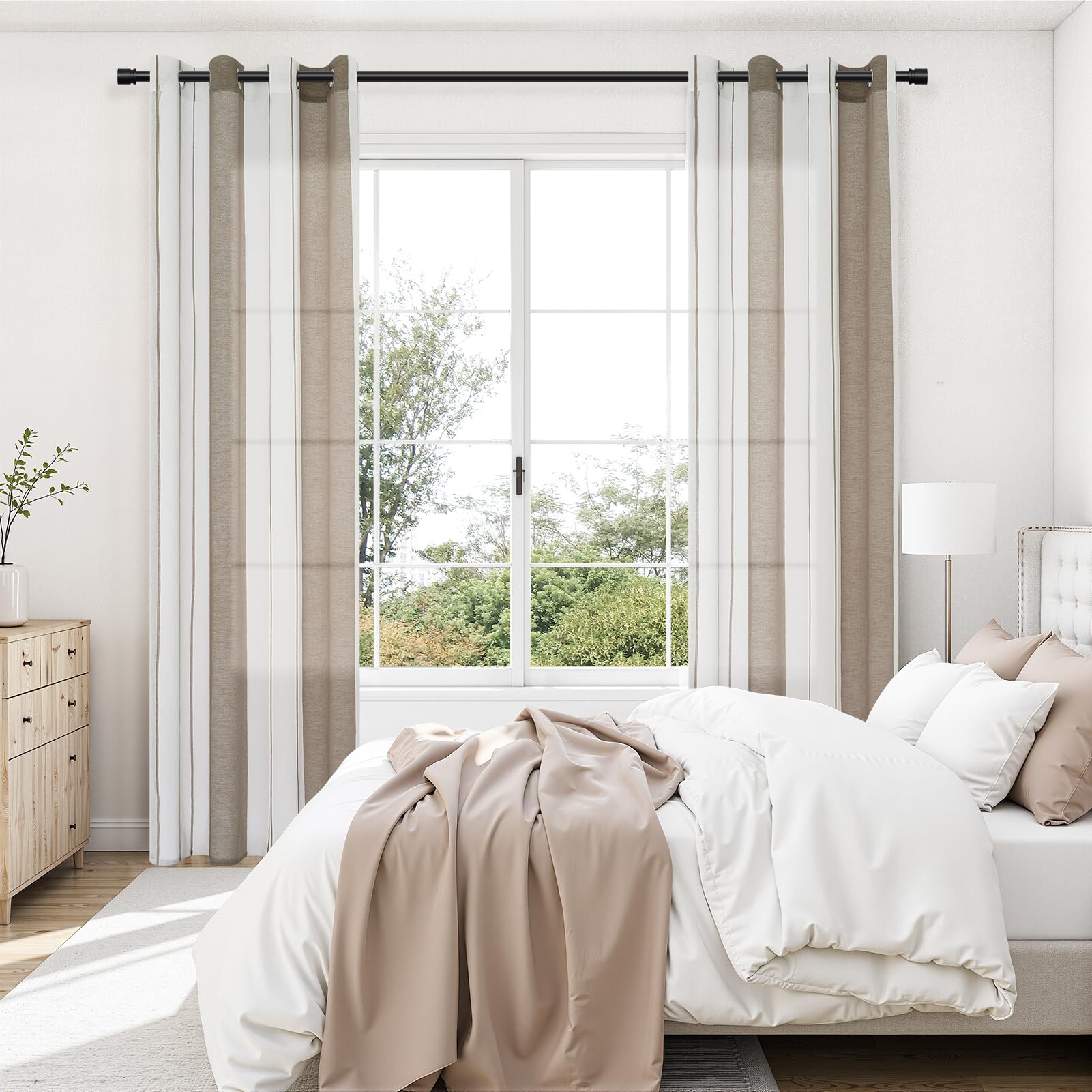 Topfinel Tende in voile marrone con occhielli, semitrasparenti, per cameretta dei bambini, camera da letto, soggiorno, 140 x 245 (larghezza x altezza) cm, set da 2 pezzi