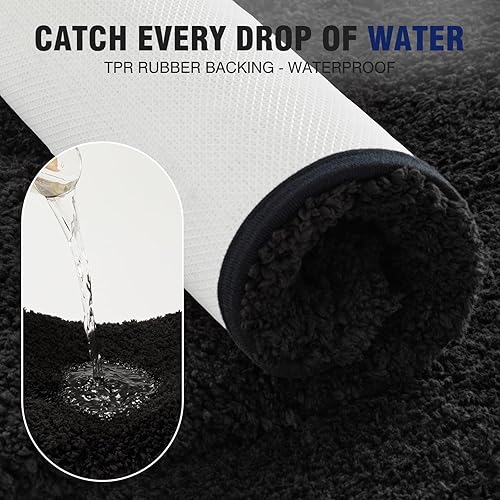 Miniatura 5 de TECHMILLY Juego de 2 alfombras de baño súper suaves y peludas, absorbentes, gruesas, antideslizantes, de secado rápido, lavables a máquina, para