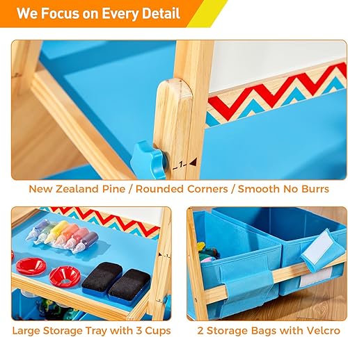 Miniatura 4 de FUNLIO Caballete de arte para niños, 3 alturas ajustables para niños de 2 a 8 años, caballete para niños pequeños con rollo de papel, pizarra
