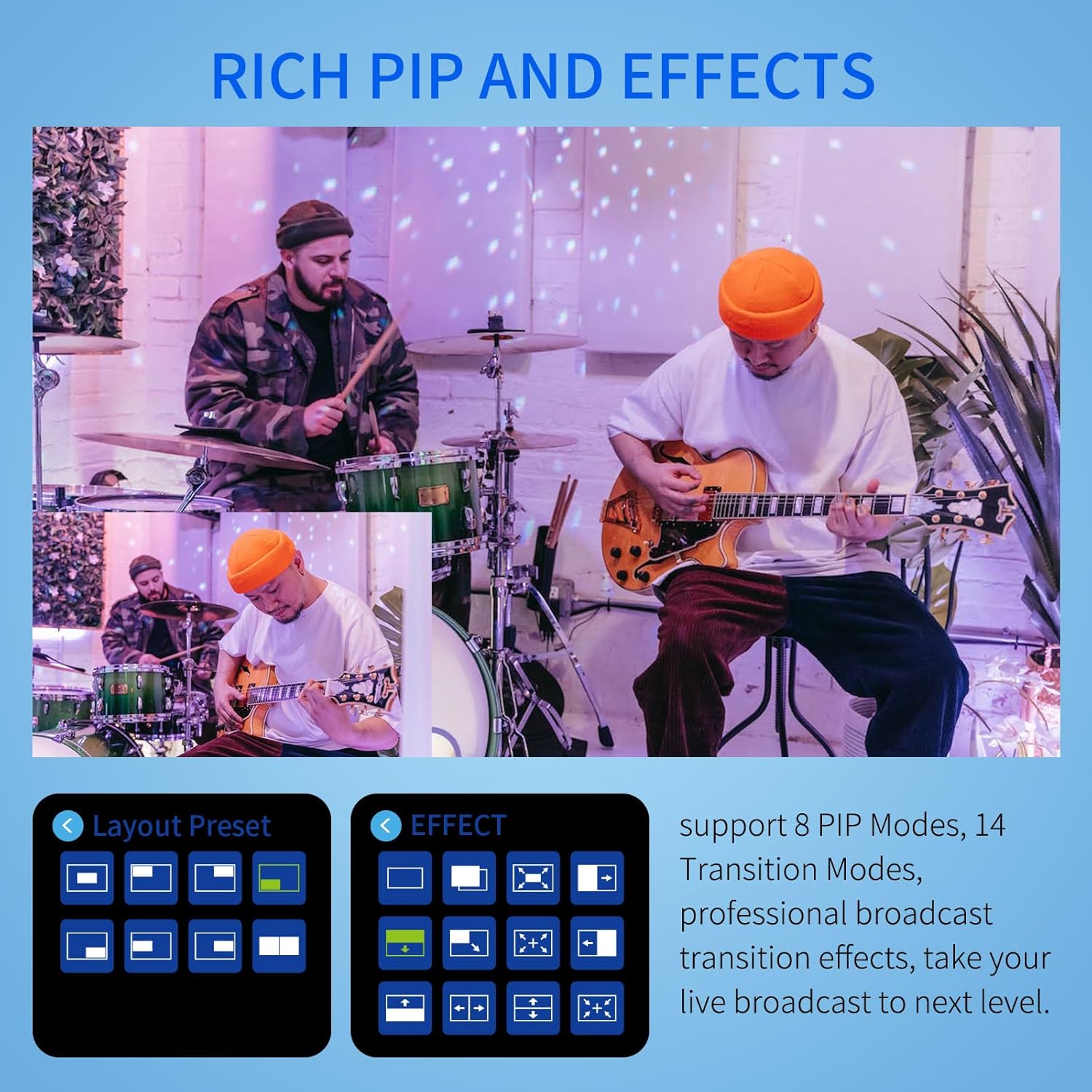 FEELWORLD HDMI Video Switcher，Touch Screen Multi Camera Video Mixer Switcher 4 x HDMI2.0 Inputs PTZ Control USB3.0 Fast Streaming L1 Plus