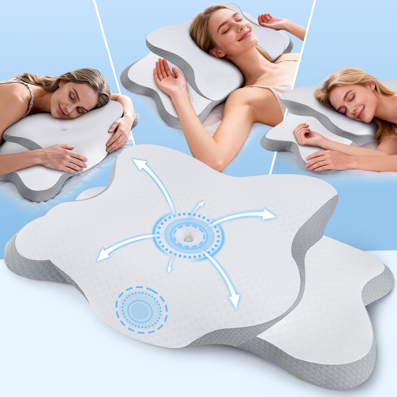 XSIVOD Almohada cervical ortopédica – Almohada ergonómica de espuma viscoelástica con efecto de enfriamiento, almohada cervical para dolor, almohada antironquidos para los lados, espalda y boca abajo