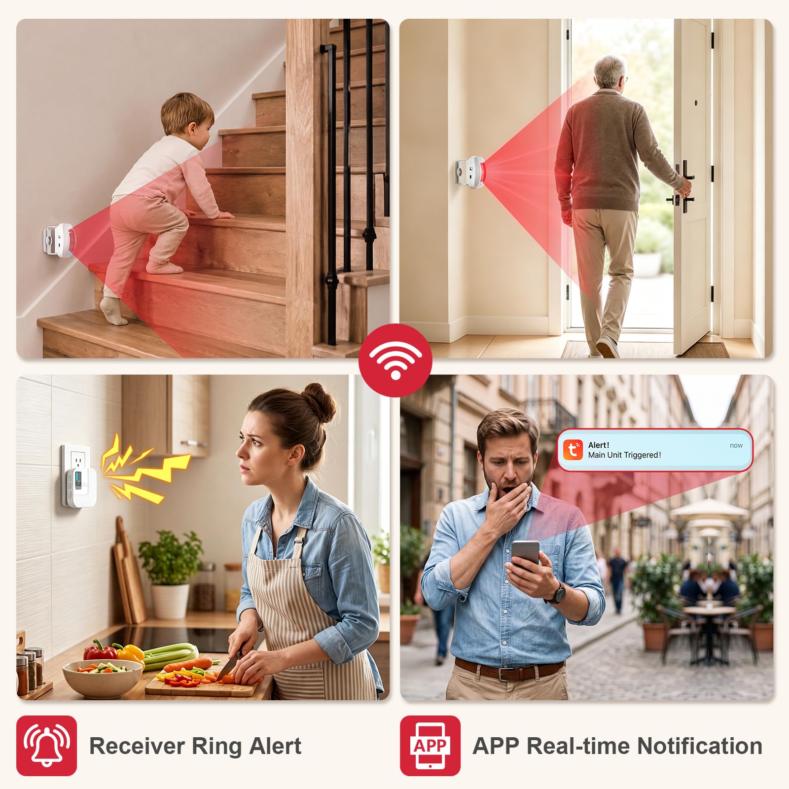 Sanjie Tuya - Allarme con sensore di movimento WiFi, rilevatore di movimento PIR con notifica del telefono, rilevatore di movimento a infrarossi wireless con app di monitoraggio remoto, sensore di