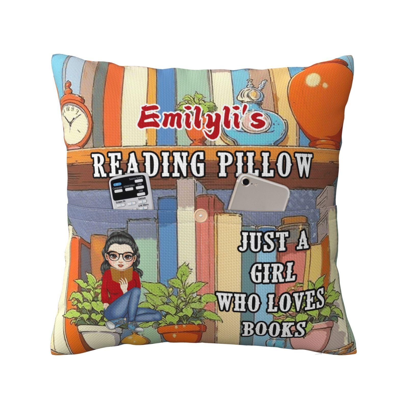 SweetJECCU Personalized Book Reading Pocket Pillow Cover, Just One More Chapter, Custom Name Reading Pillowcase for Bed Sofa Couch, Books Lover Gifts for Bookworm Bookish Readers Librarian (Style 21)