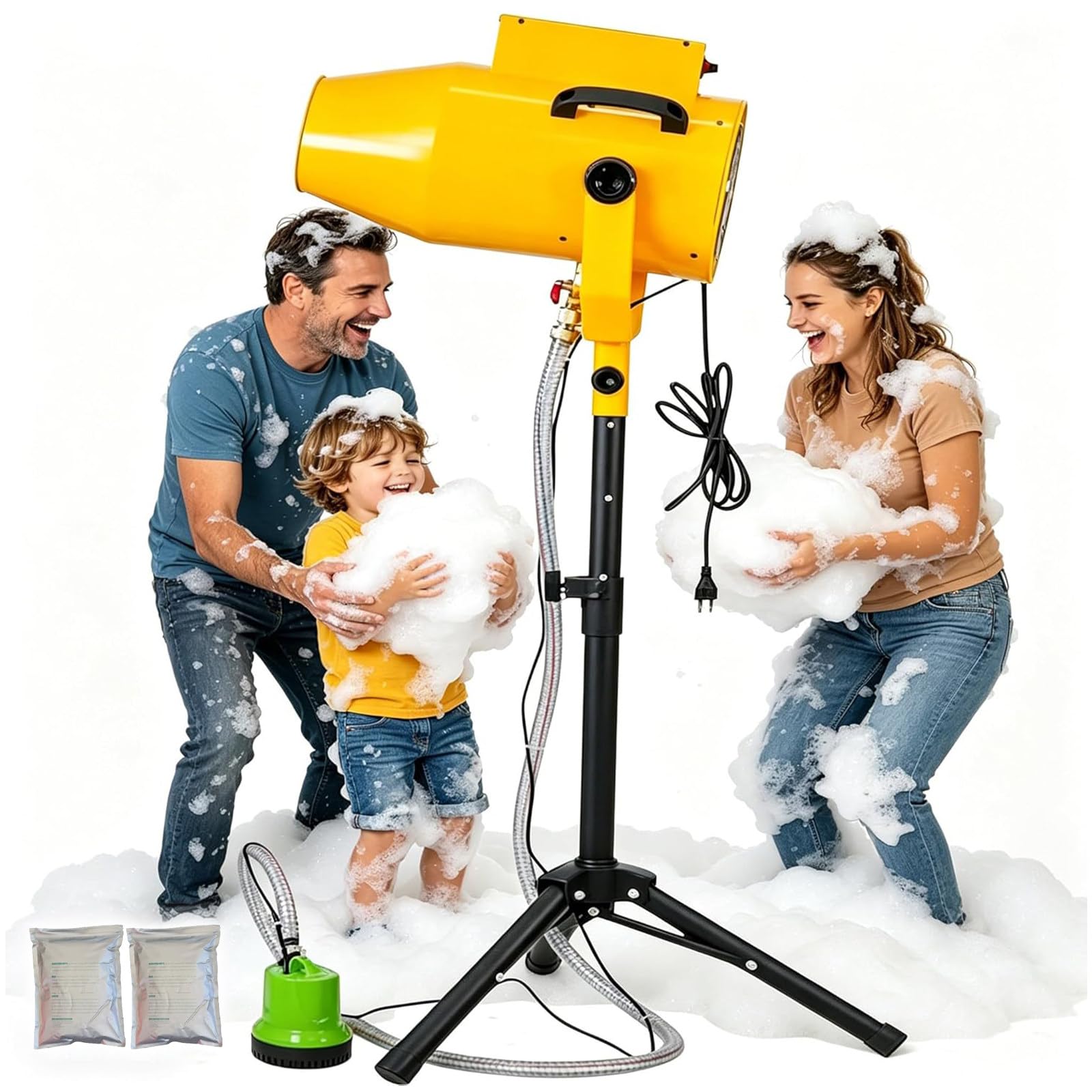 Eastnmythet Foam Maker with 2 Packs of Foam Powder, 1000W Summer Foam Party Machine for Backyard, Pool, Stage Outdoor Events, Birthdays, Celebrations Yellow