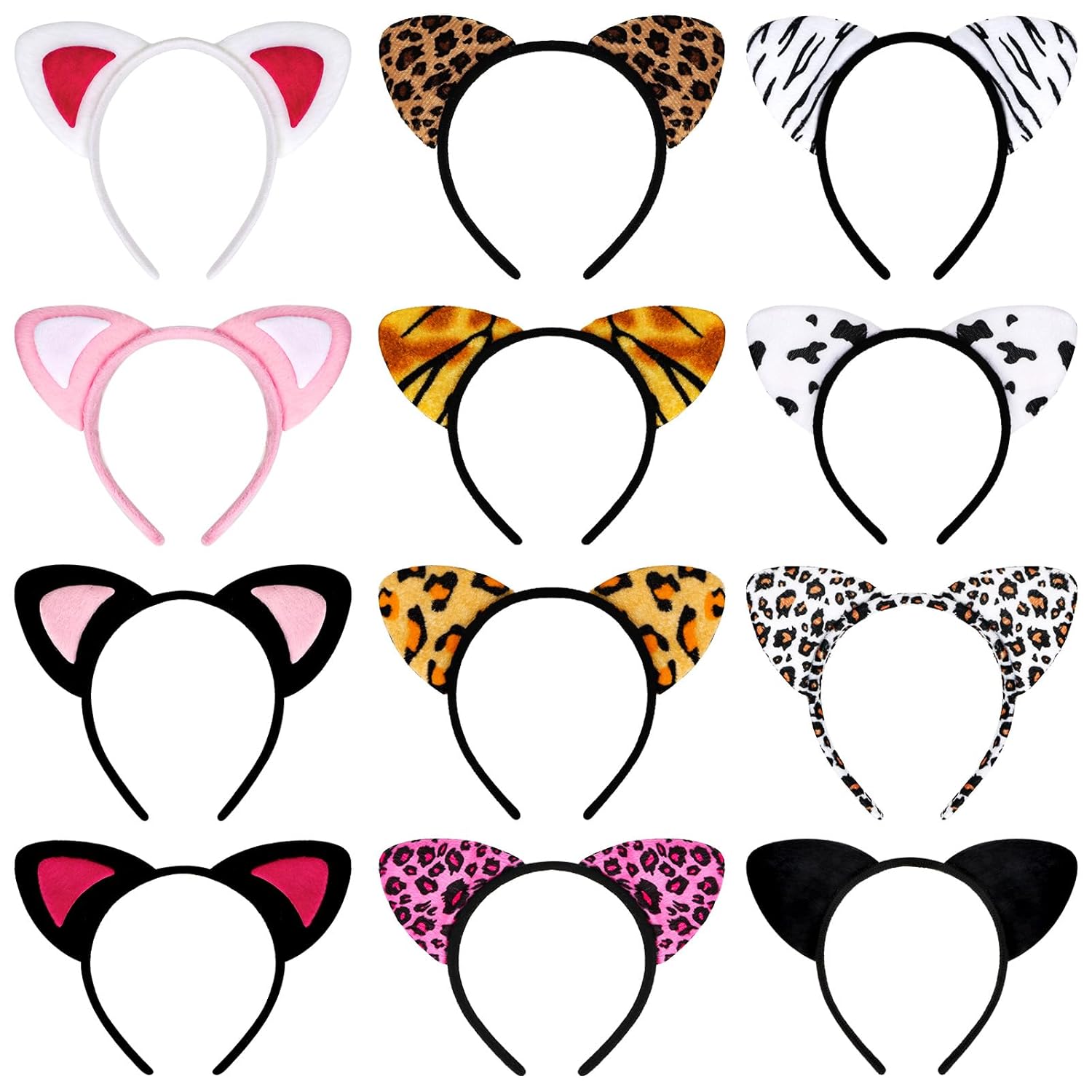 Jaciya Cat Ears Headband Cheetah Headbands for Women Cute Hair Accessories Animal Ear Headbands Set12 Pack