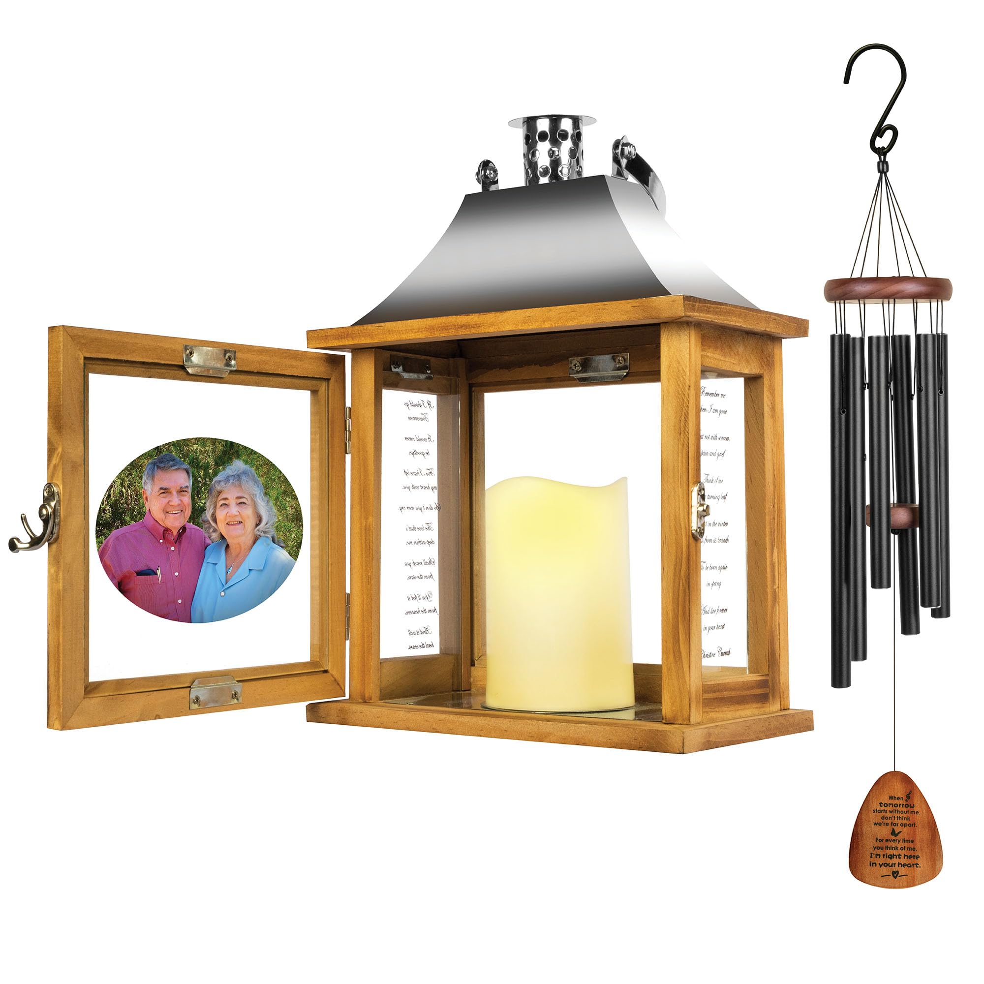 Customizeable Memorial Lantern with Sympathy Wind Chimes -Memorial Gifts for Loss of Mother, Wife, Husband, Dad & Loved Ones. Remembrance & Bereavement Gifts. Perfect for Outdoor Patio, Porch and Home