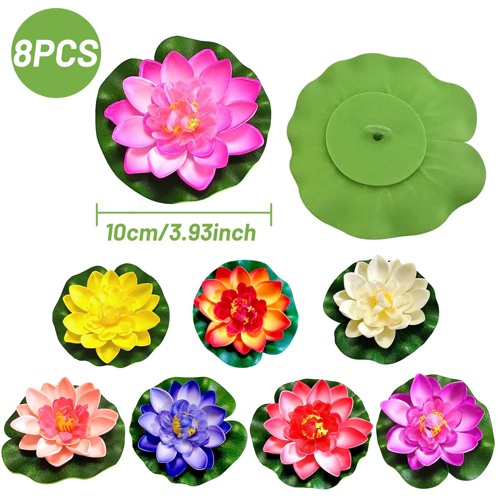 Fiori di Loto Artificiali, 8 Pezzi Fiore Artificiale Galleggiante, Fiore di Loto Artificiale, Fiore di Loto Galleggiante, Fiori Galleggianti Ninfee Finte Galleggianti per Laghetti Finti Galleggianti