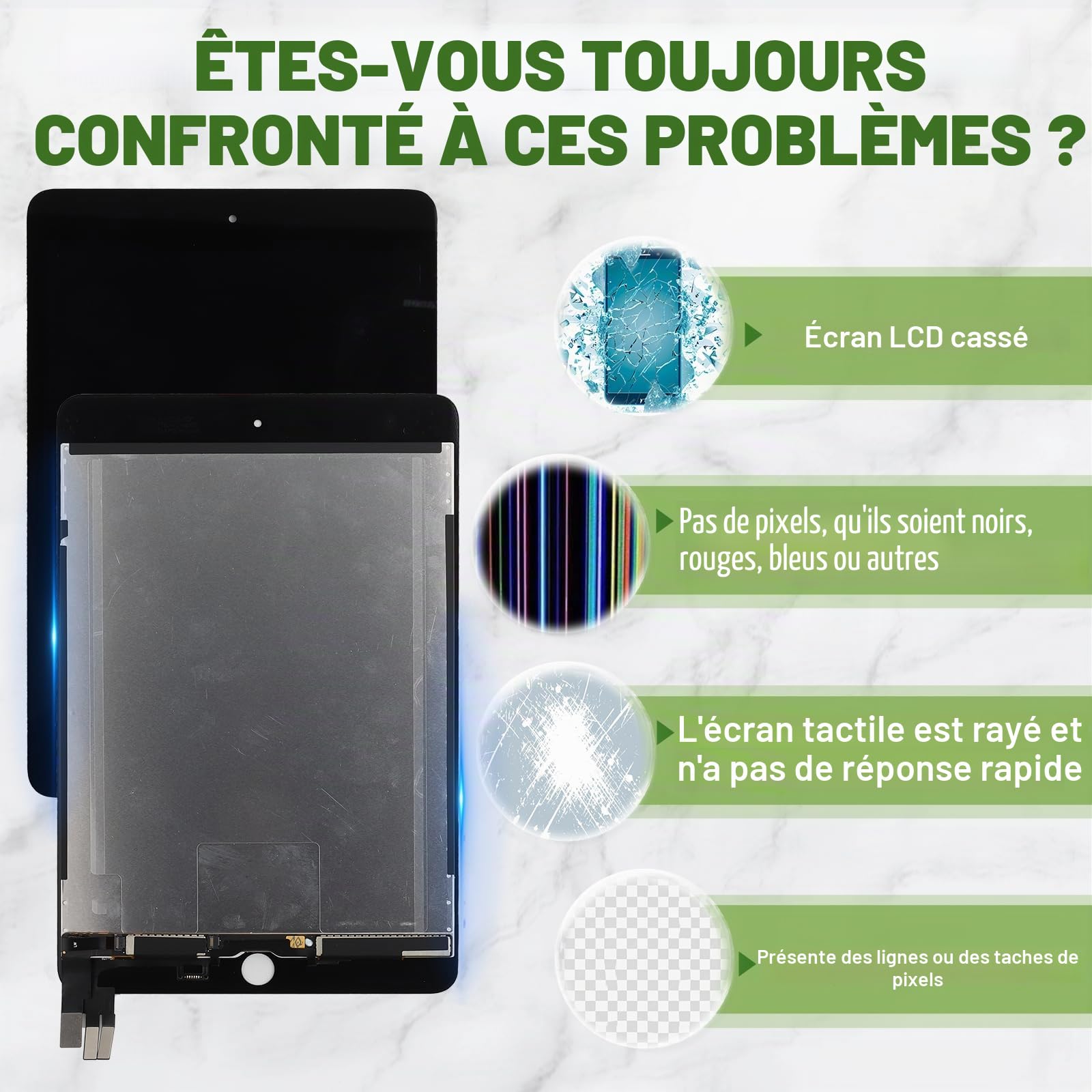 Nouvel ensemble de remplacement d'écran LCD pour iPad mini 5 2019 7,9" A2126, A2124, A2133 avec kit d'outils de réparation mis à jour - Noir