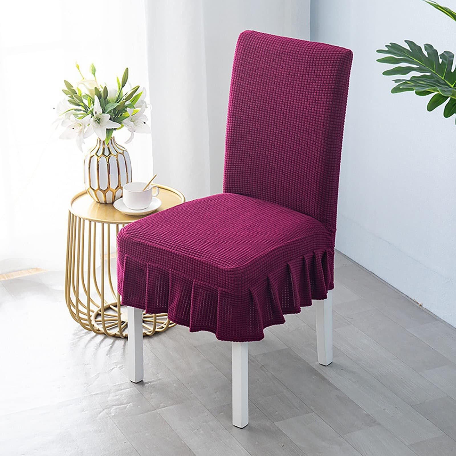NMVAWIPT Kitchen Chair Cover, Soft Thick Chairs Slipcover Stretch Seat Protector With Skirt, For Hotel Ceremony Banquet Wedding(Red 1,4pcs)