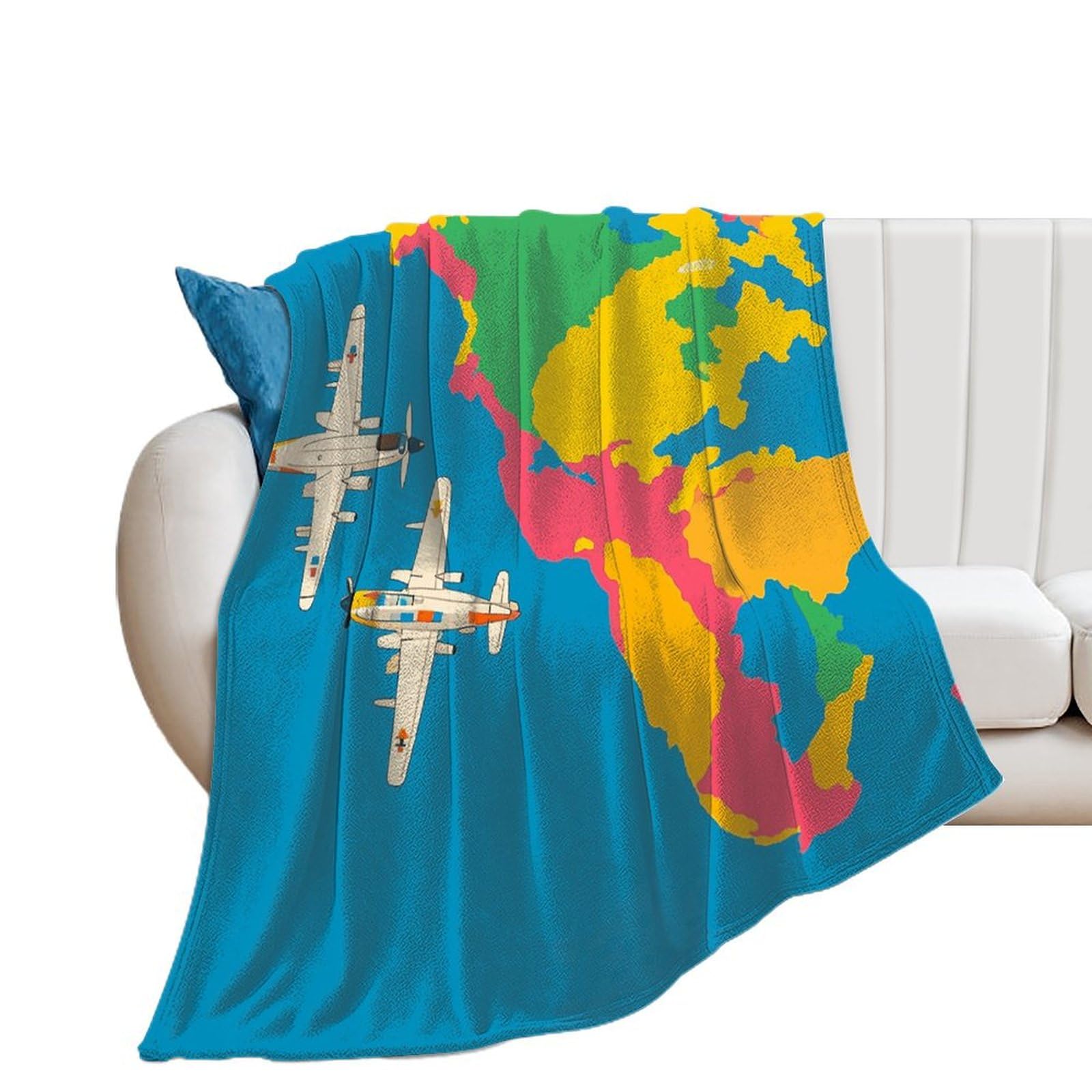 Couverture en flanelle de luxe motif carte des couleurs pour canapé et lit