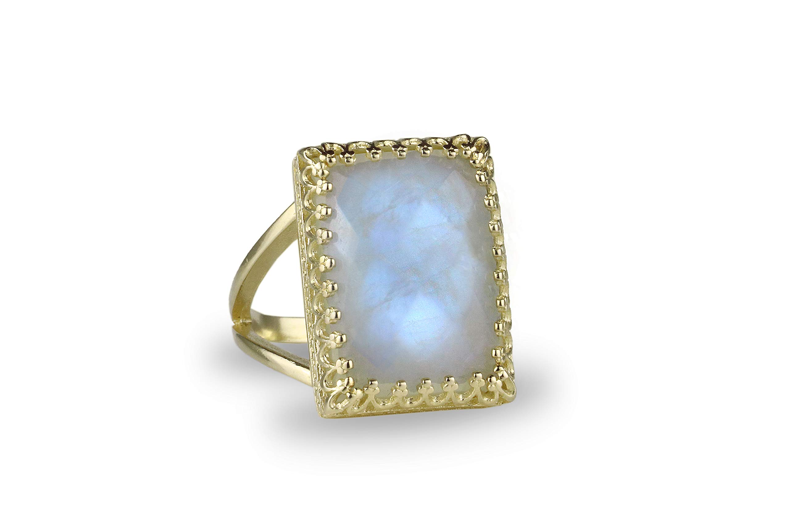 Intrincado Anillo de Piedra de Luna - Anillos Antiguos con Engaste de Encaje, Anillos de Piedras Preciosas, Anillos de Declaración - Anillo Grande de Cristal Personalizado -Tamaño Personalizable