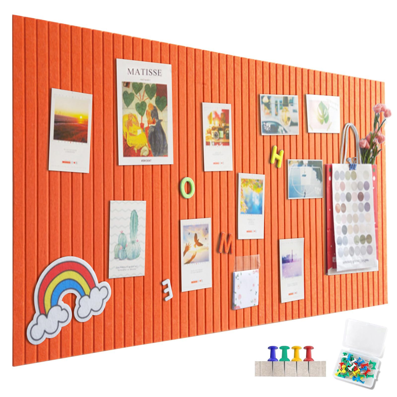 Large Felt Notice Board, Self-Adhesive, 60 x 40 cm, Felt Board, Vertical Stripes, Decorative Notice Board, Foldable Photo Board, Memo Boards, Bulletin Board for Office, Kitchen, Honey Mandarin — image 1