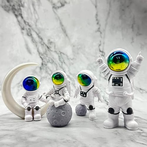 Miniatura 5 de LUOZZY 4 figuras de astronauta decoración para tartas juguetes de astronauta en miniatura decoración de pastel espacial estatuas para decoración de