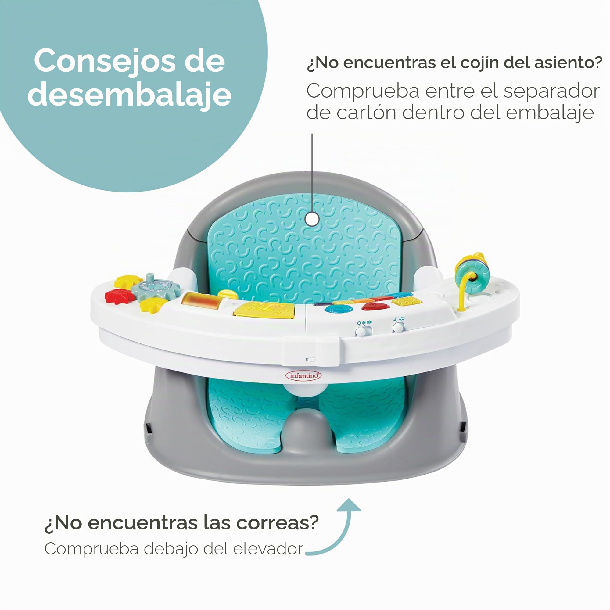 Infantino Música y luces 3 en 1 Asiento y elevador Discovery