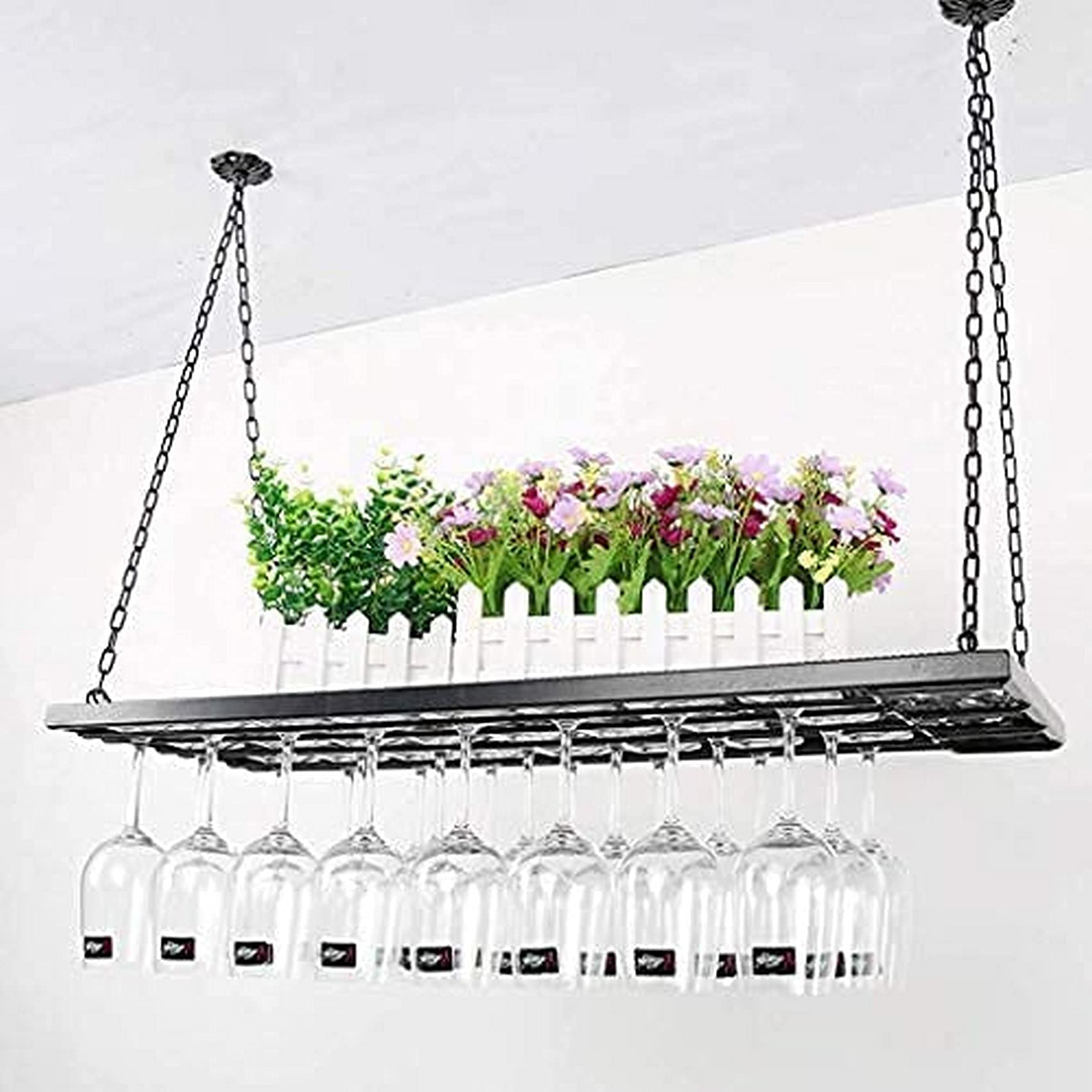 Casier à vin plafond anti-poussière 100 cm | Support de verre suspendu en métal pour salon