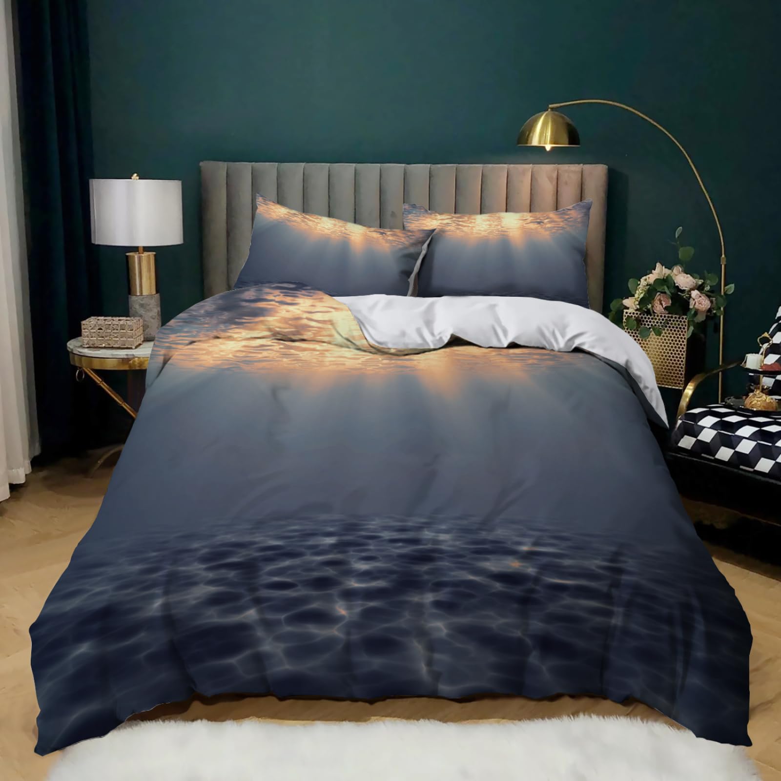 Copripiumino 200X200 Luce Solare Subacquea Parure Copripiumino Matrimoniale Stampa Copripiumino Una Piazza E Mezza Ragazza,In Microfibra, Con 2 Federa(50X75Cm)