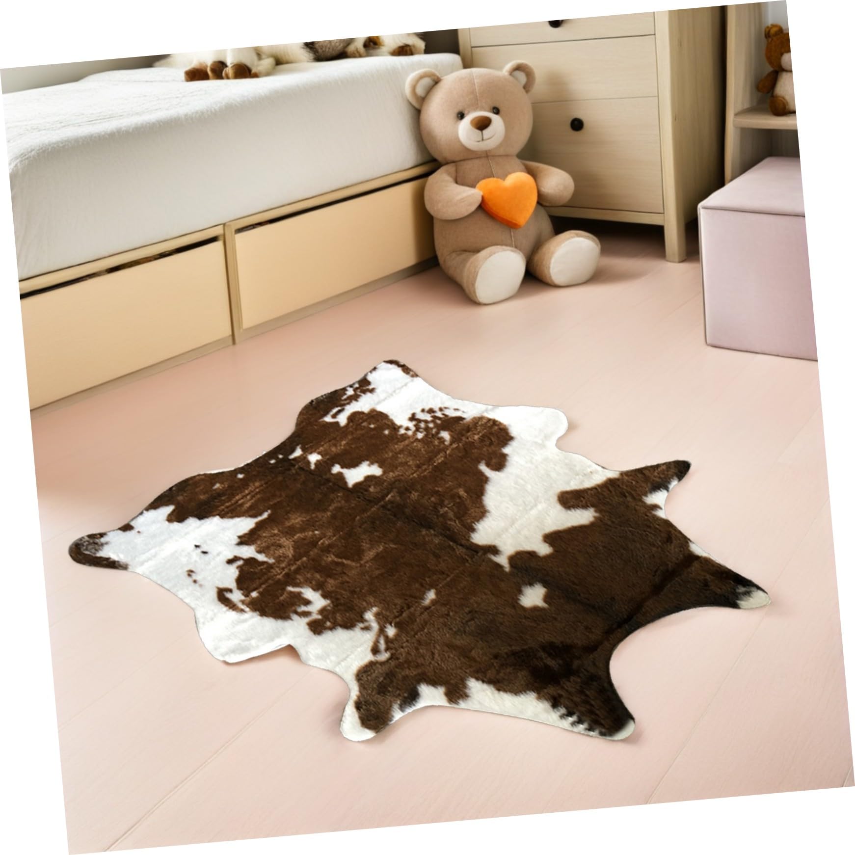 Tappeto Decorativo Irregolare Effetto Mucca 110x84 Cm in Pelliccia Sintetica Spessa Morbida Coperta da Pavimento e Cuscino da Casa per Ingresso Cucina Bagno