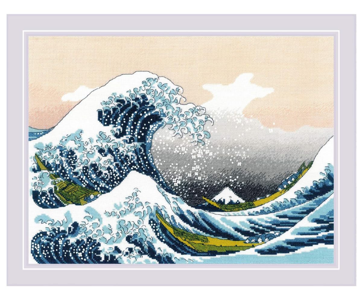 RIOLIS La grande onda di Kanagawa da un'opera d'arte di K. Hokusai 2186, Punto croce 40x30cm, Punto croce kit da ricamare, Disegni da ricamare, Embroidery kit, Set punto croce, Kit ricamo punto croce